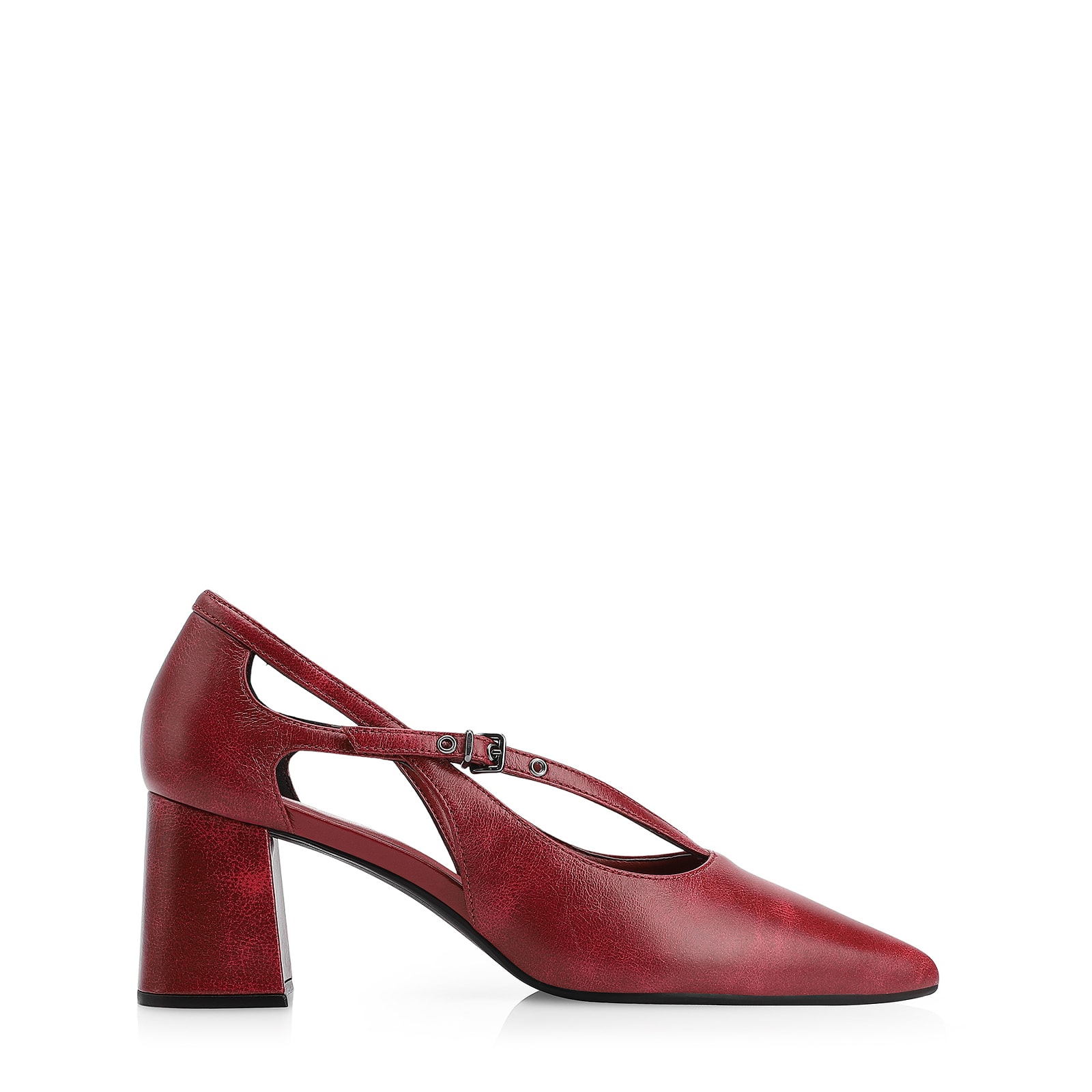 Scarpin Fivela Couro Estonado Vermelho