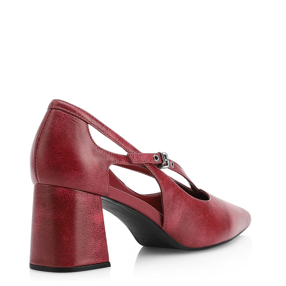 Scarpin Fivela Couro Estonado Vermelho - imagem 4