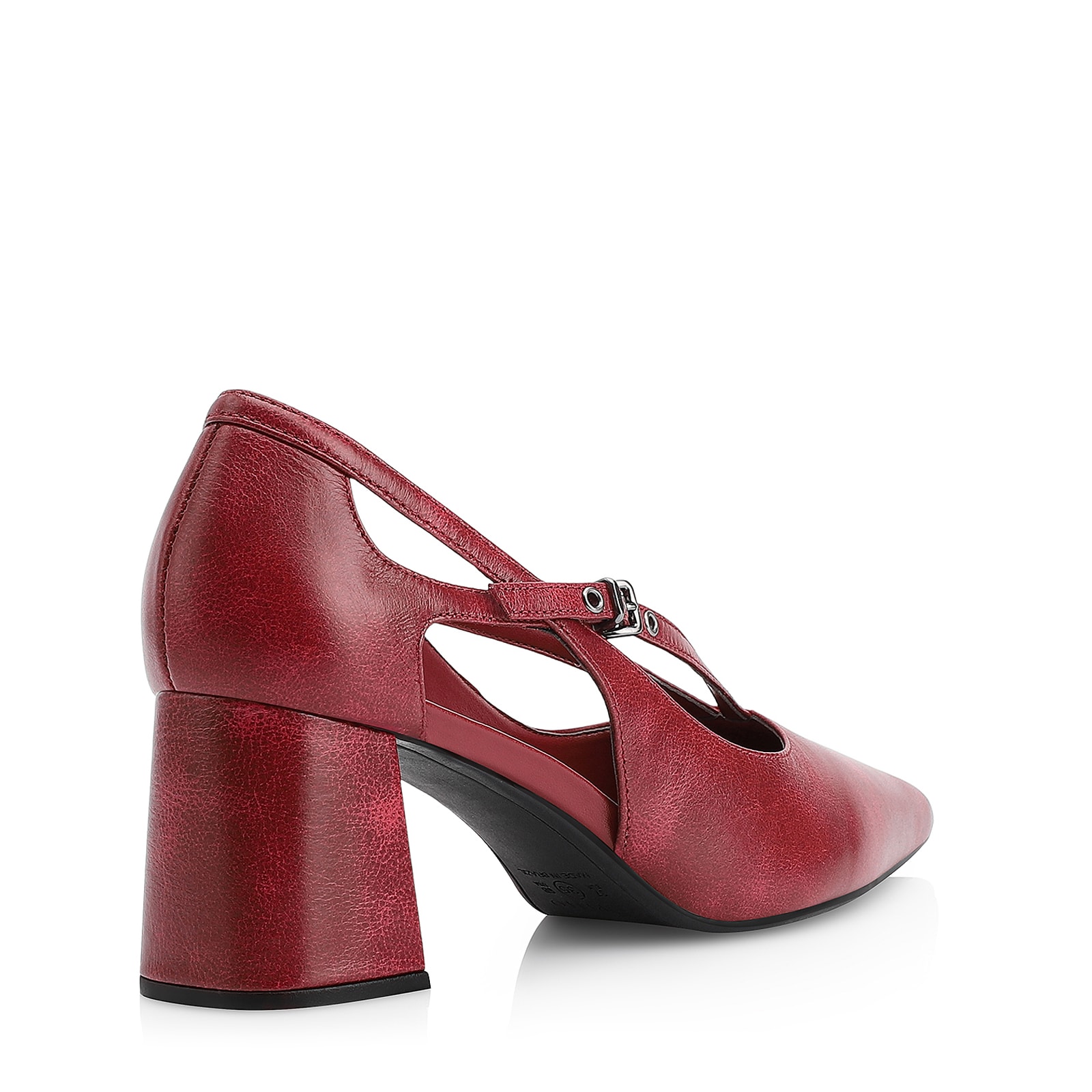 Scarpin Fivela Couro Estonado Vermelho