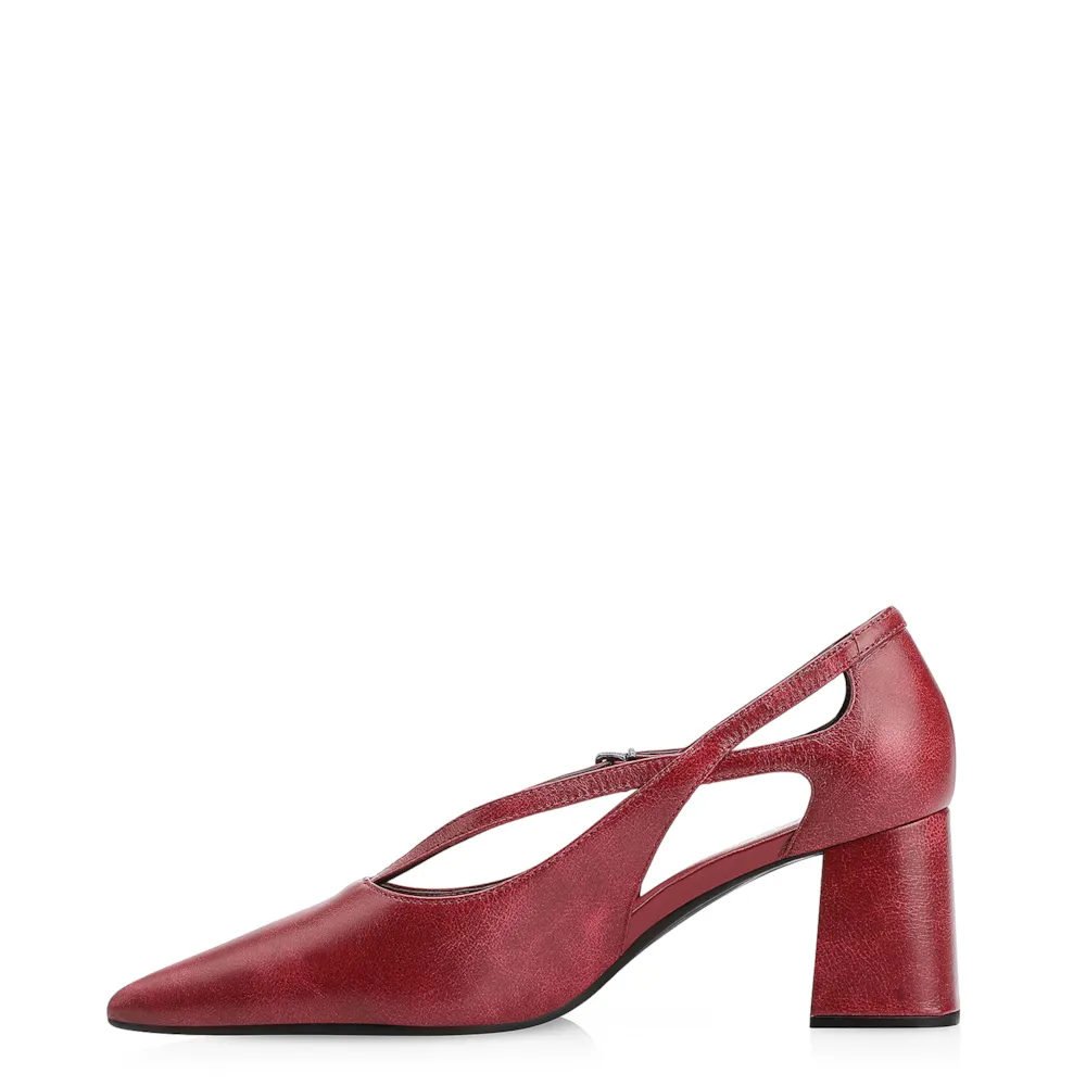 Scarpin Fivela Couro Estonado Vermelho - imagem 5