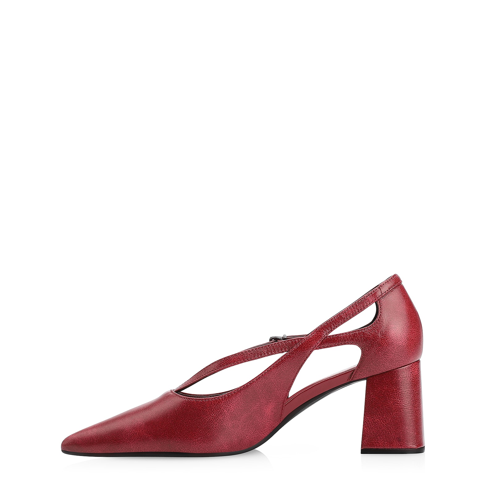 Scarpin Fivela Couro Estonado Vermelho