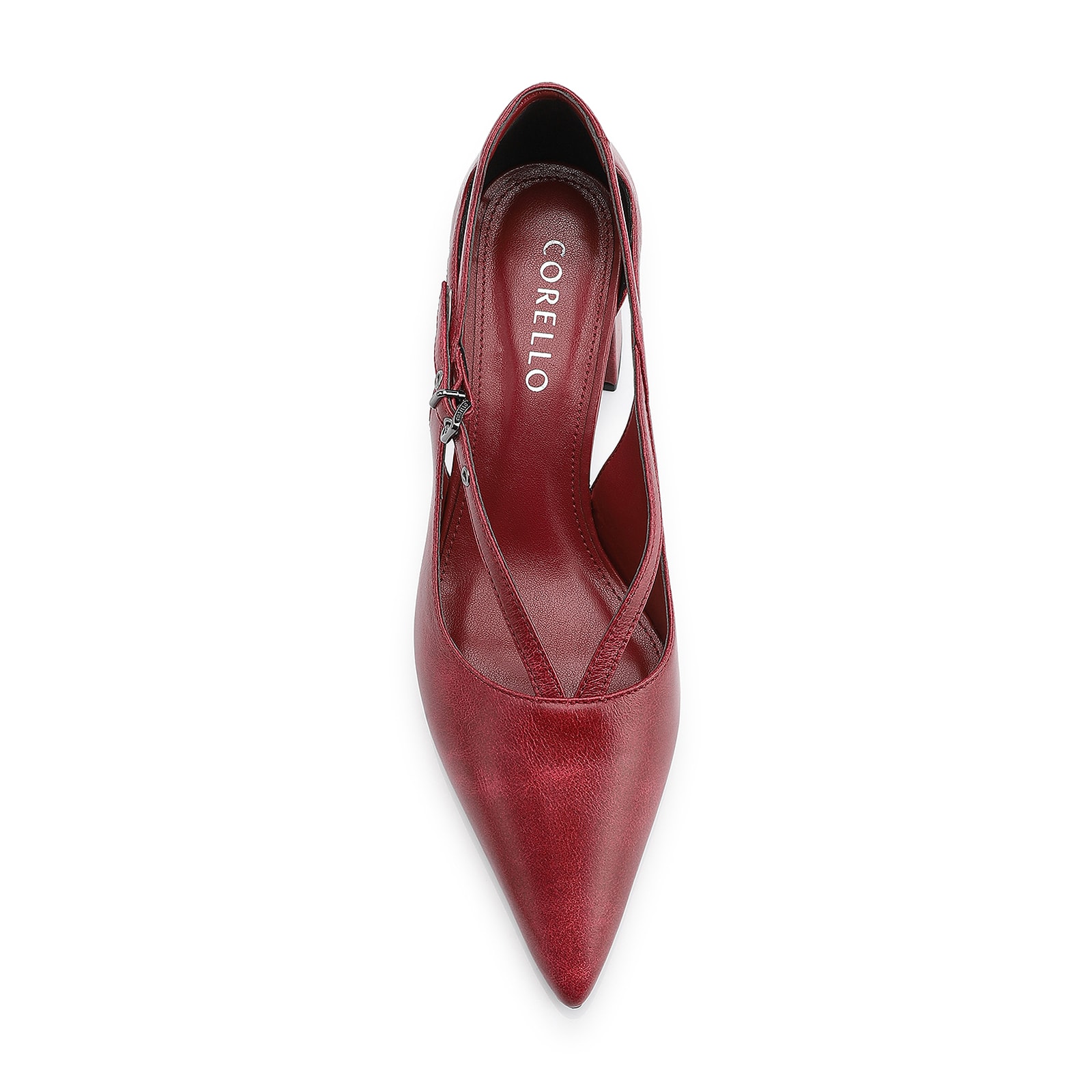 Scarpin Fivela Couro Estonado Vermelho