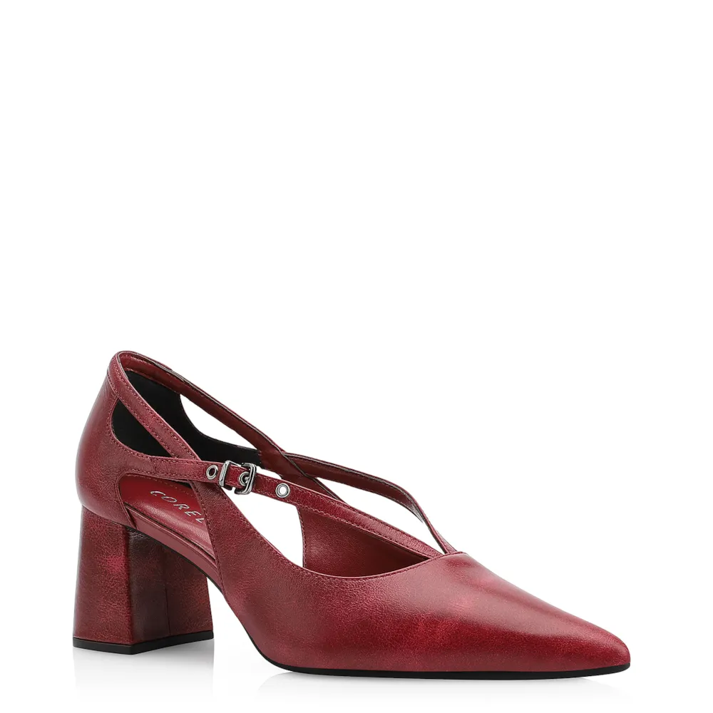 Scarpin Fivela Couro Estonado Vermelho