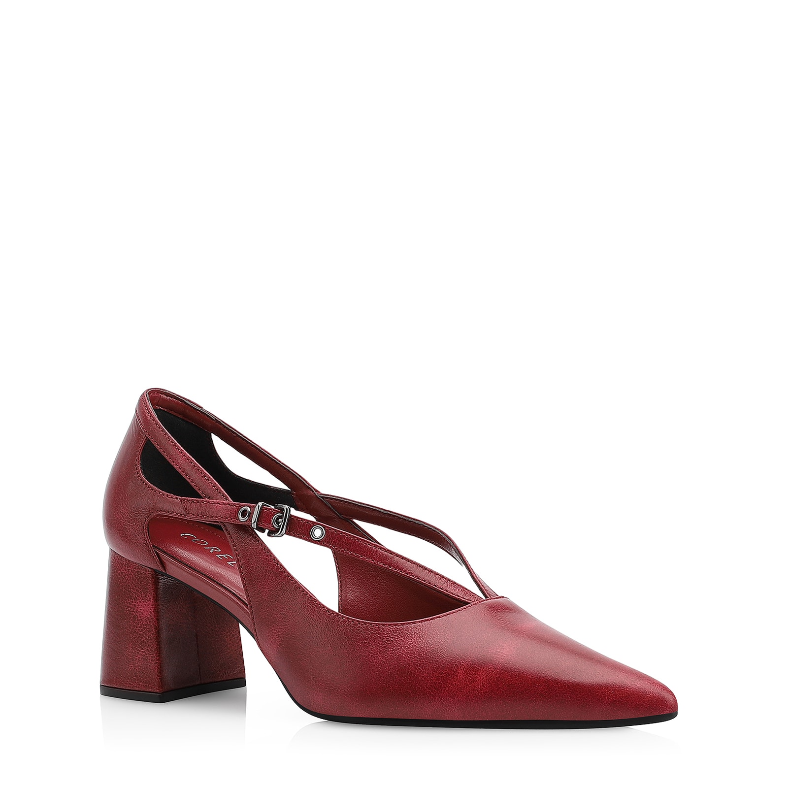 Scarpin Fivela Couro Estonado Vermelho