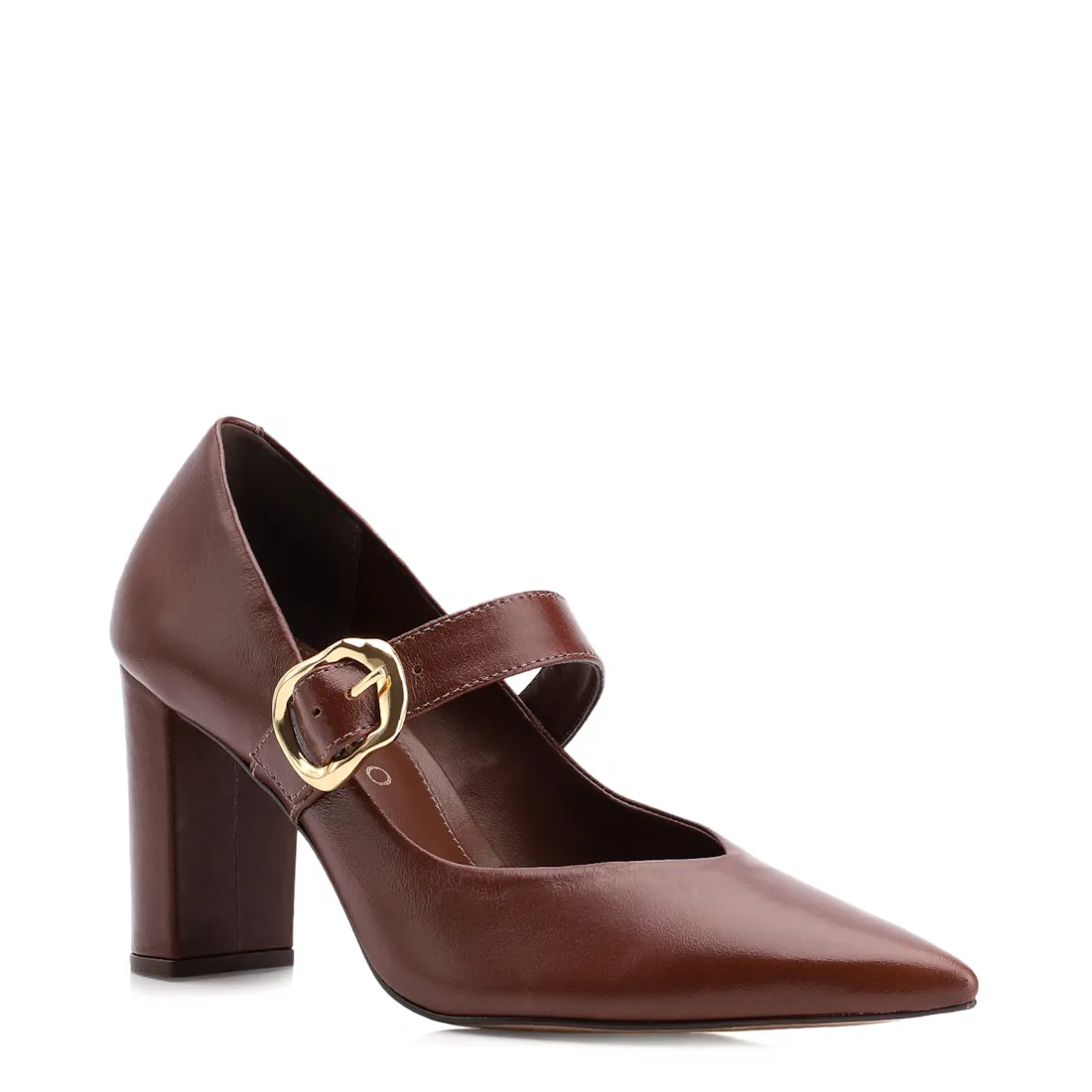 Scarpin Fivela Couro Marrom