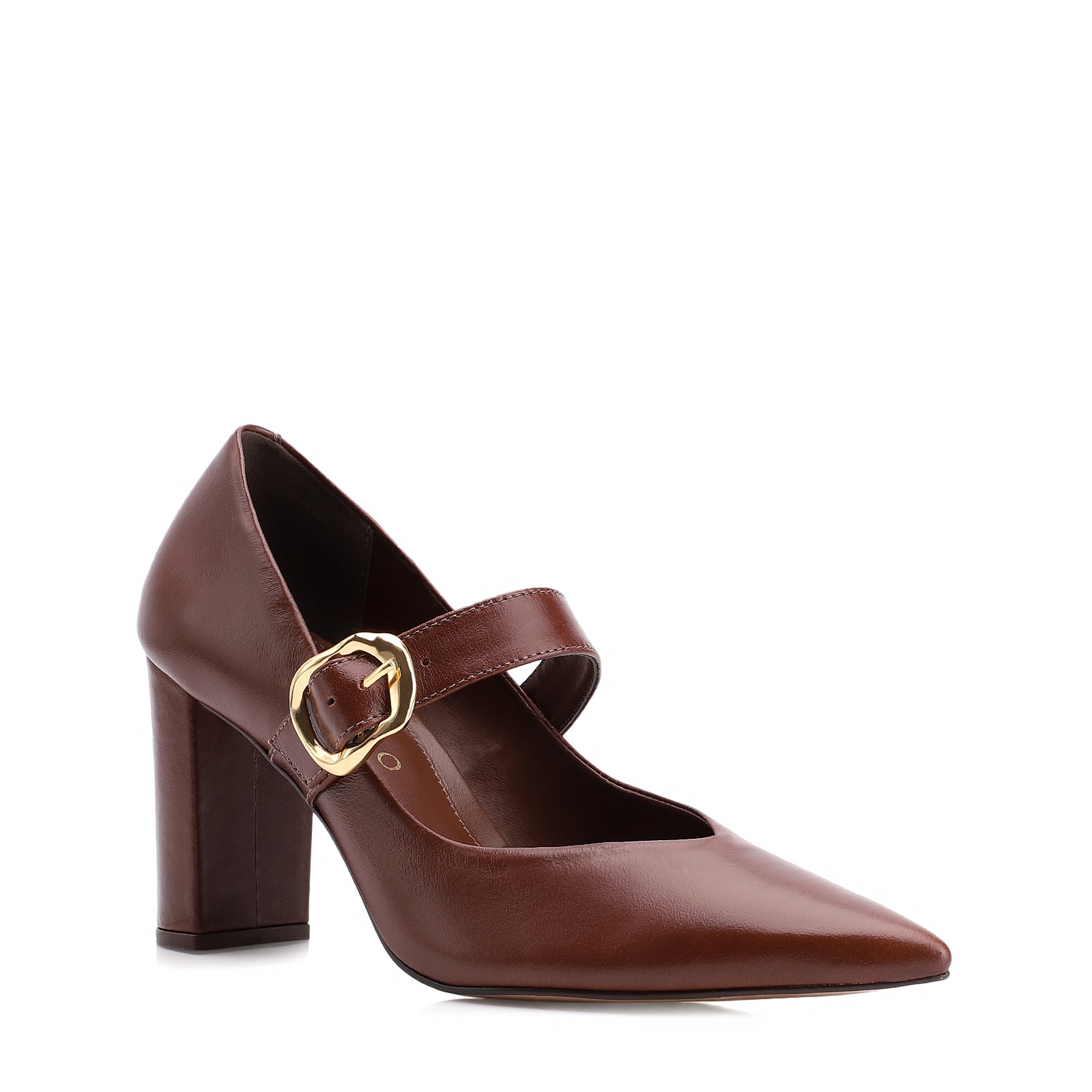 Scarpin Fivela Couro Marrom