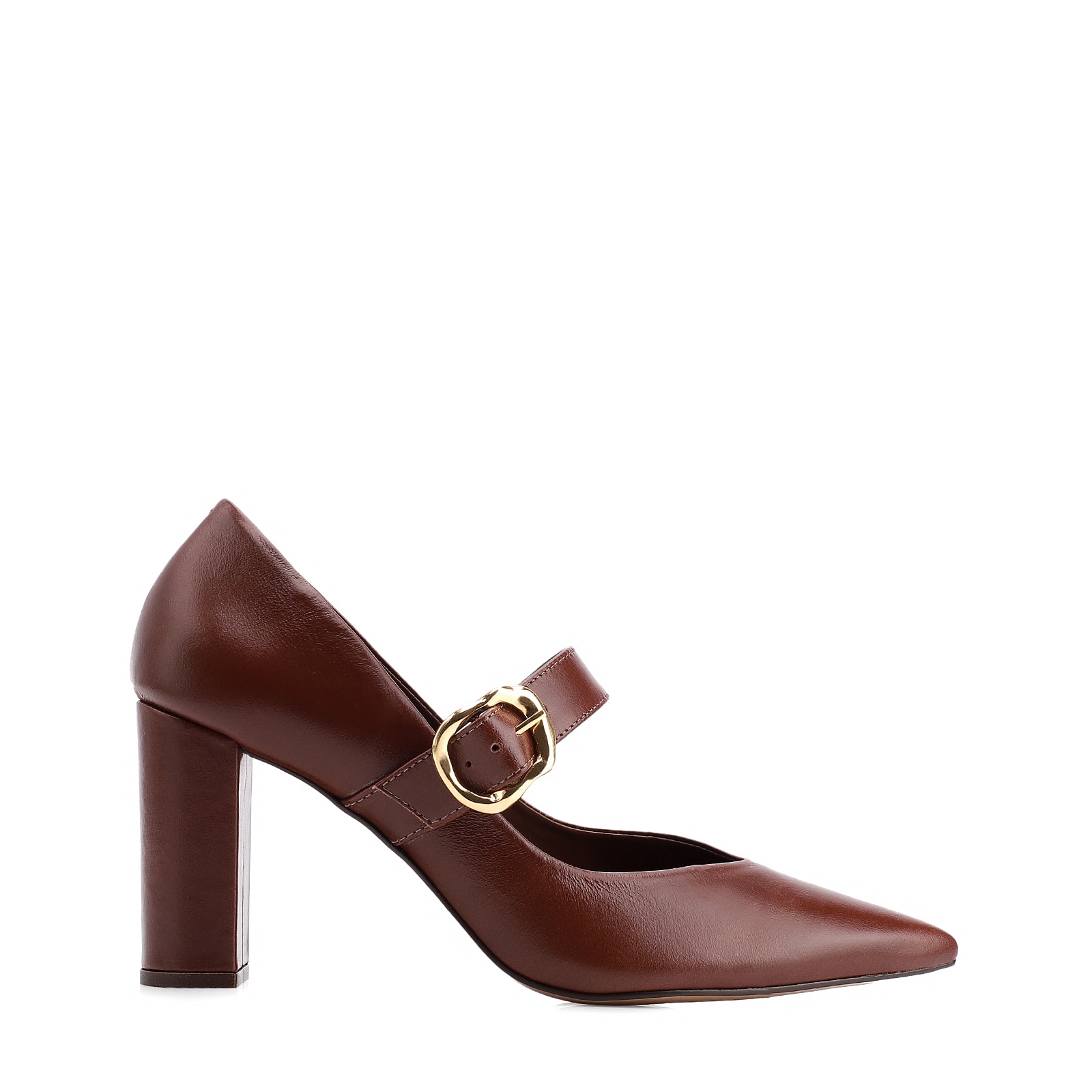 Scarpin Fivela Couro Marrom