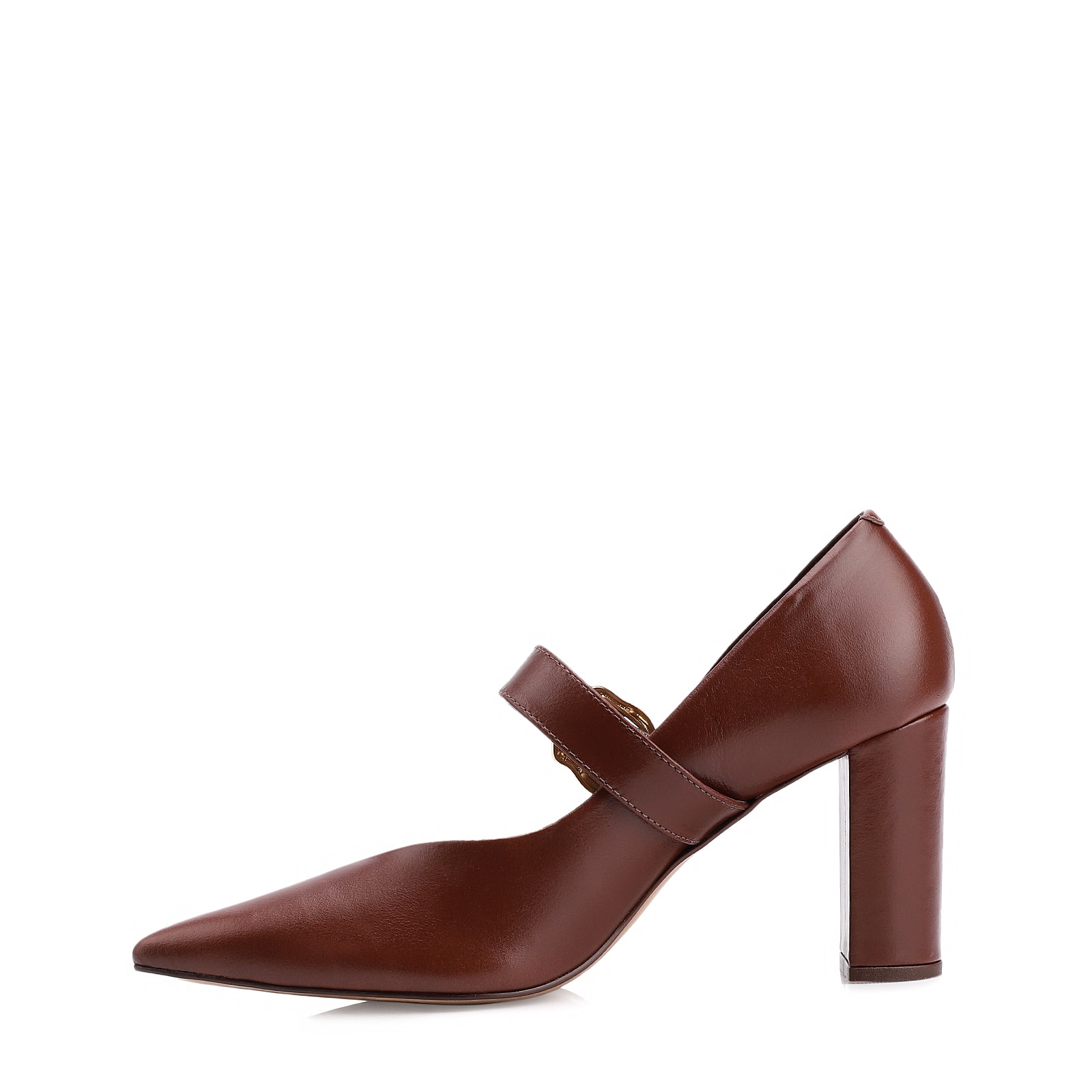 Scarpin Fivela Couro Marrom