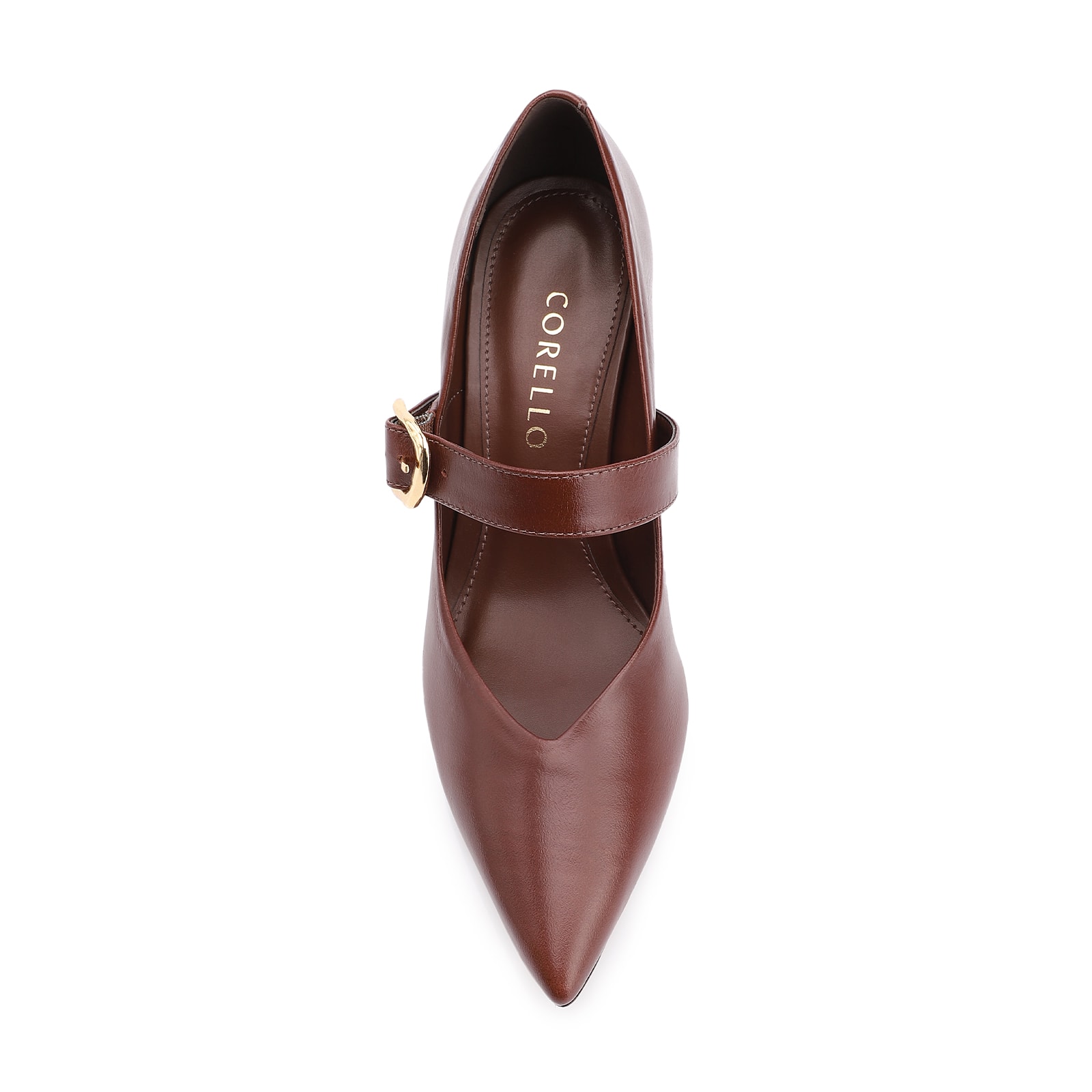 Scarpin Fivela Couro Marrom