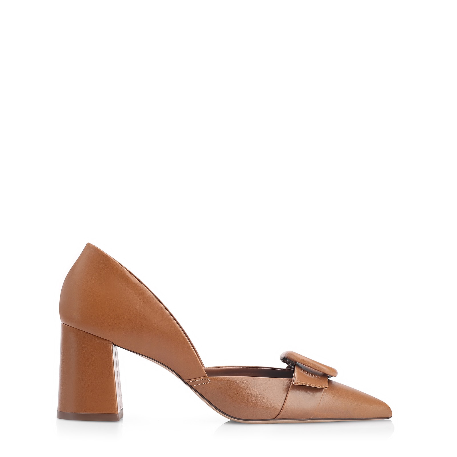 Scarpin Fivela Couro Marrom