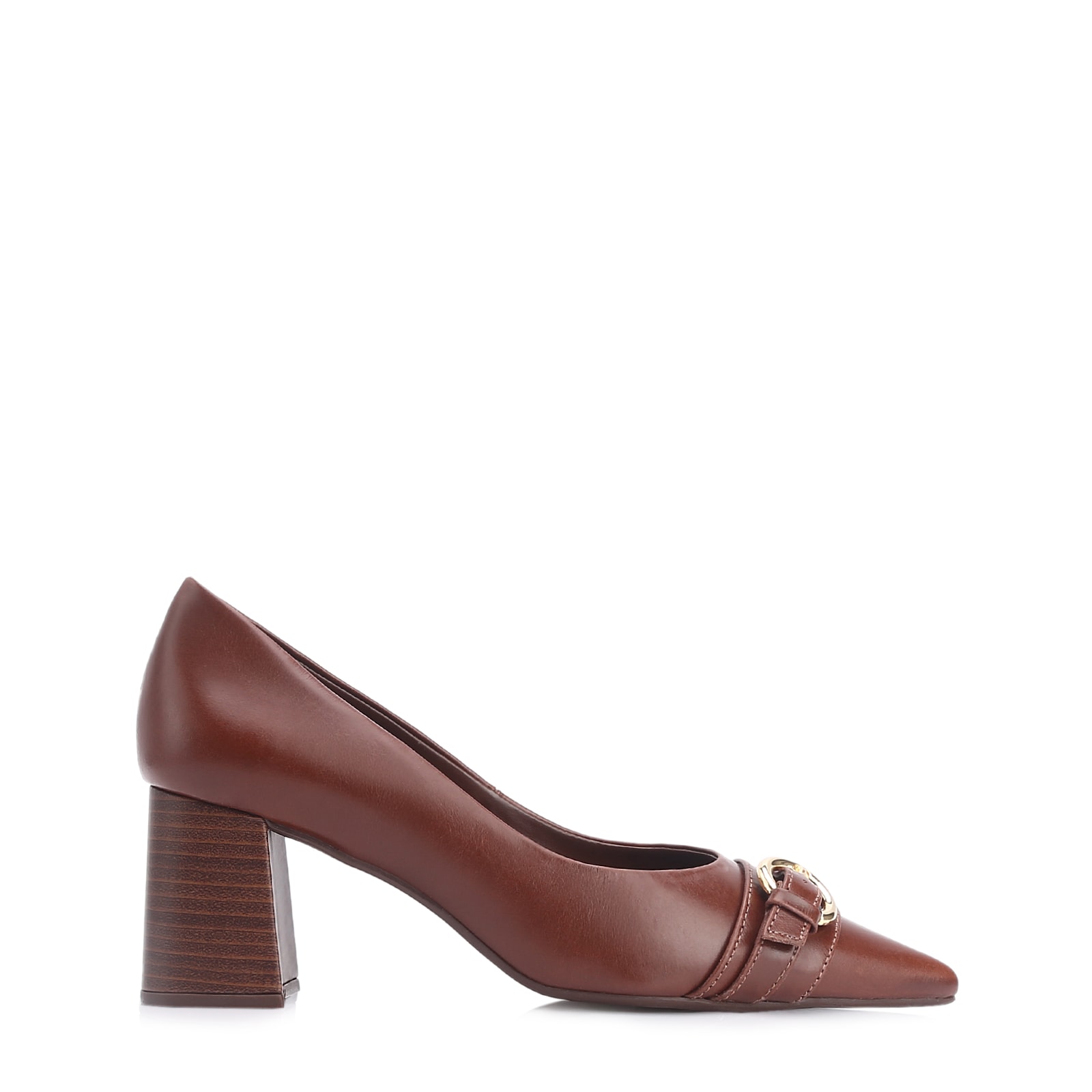 Scarpin Fivela Couro Marrom