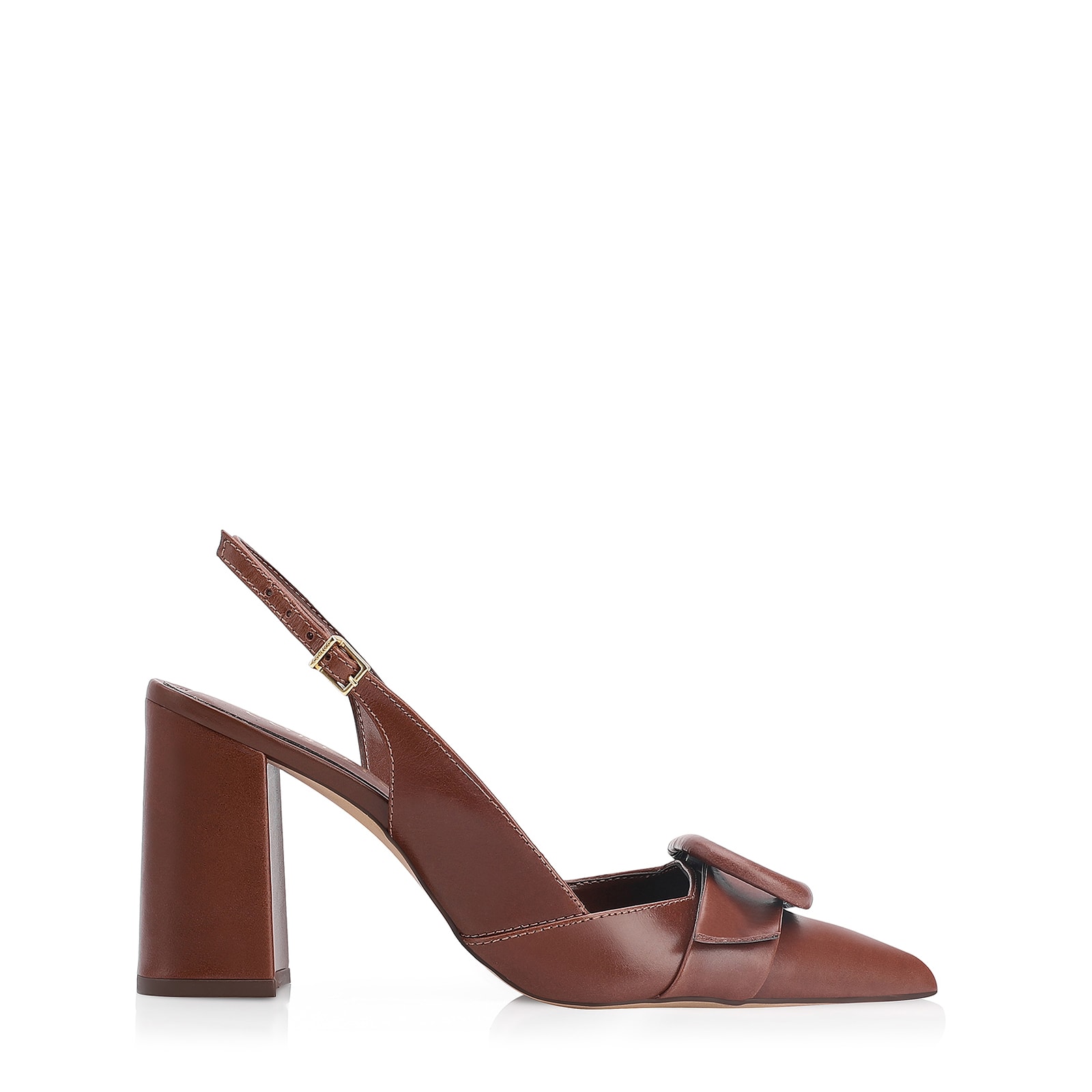 Scarpin Fivela Couro Marrom