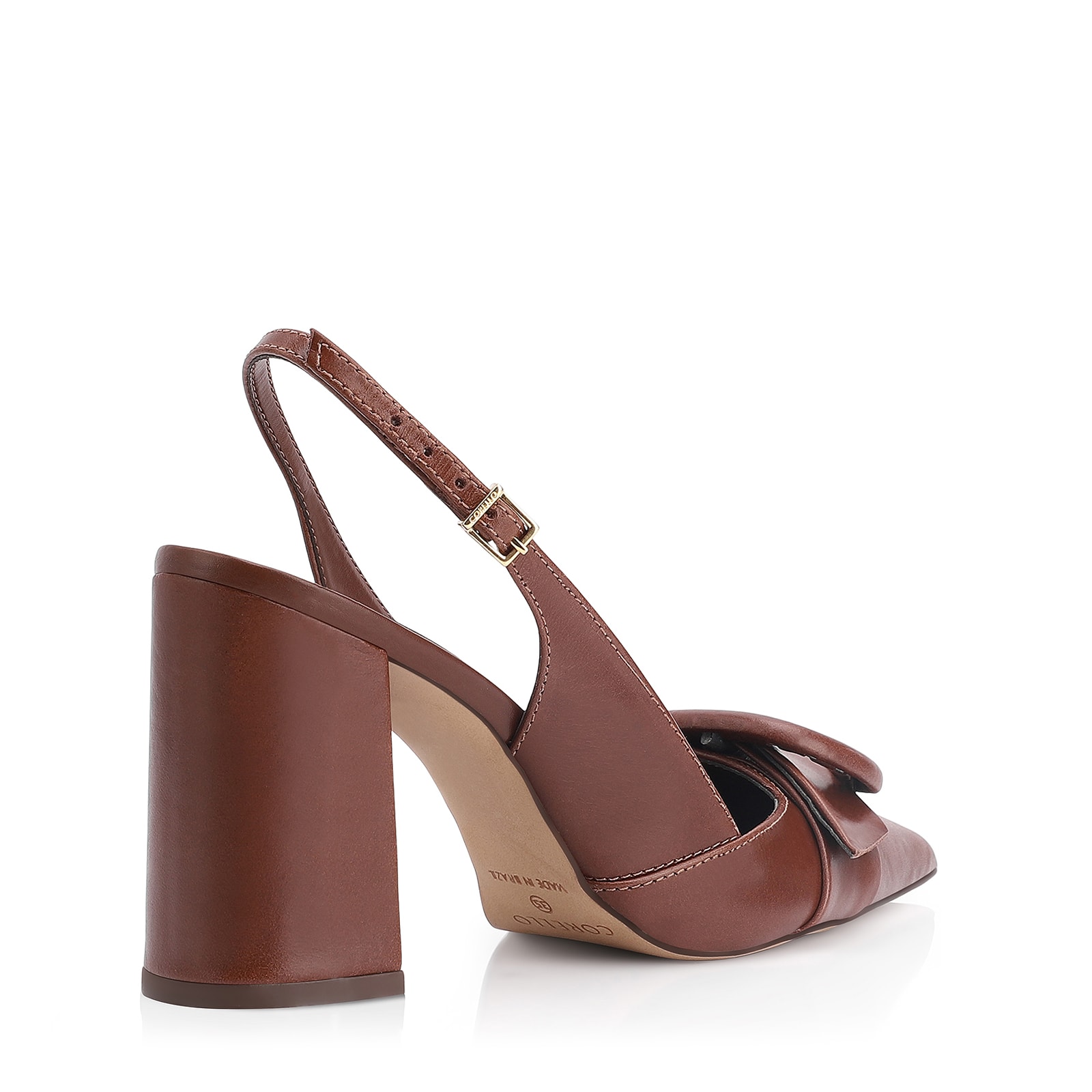 Scarpin Fivela Couro Marrom