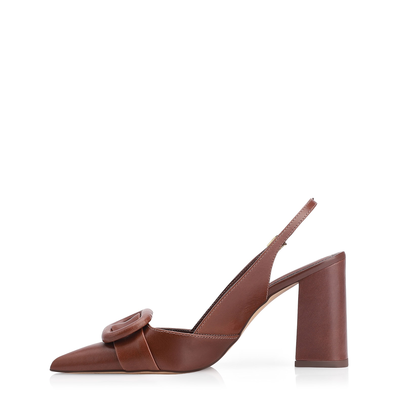Scarpin Fivela Couro Marrom