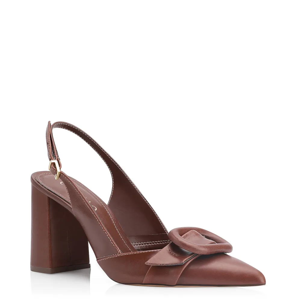Scarpin Fivela Couro Marrom