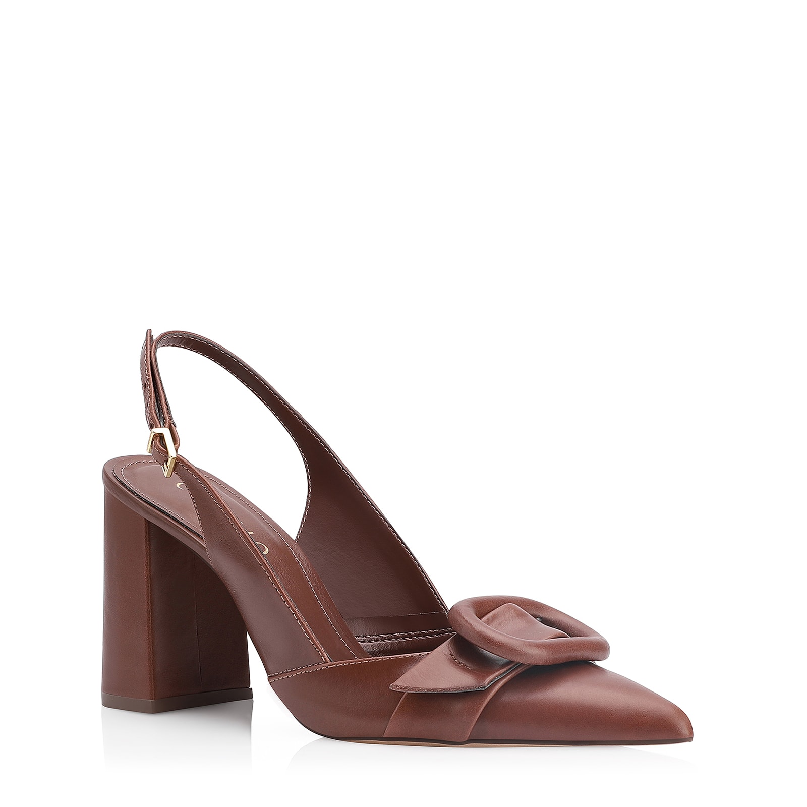 Scarpin Fivela Couro Marrom