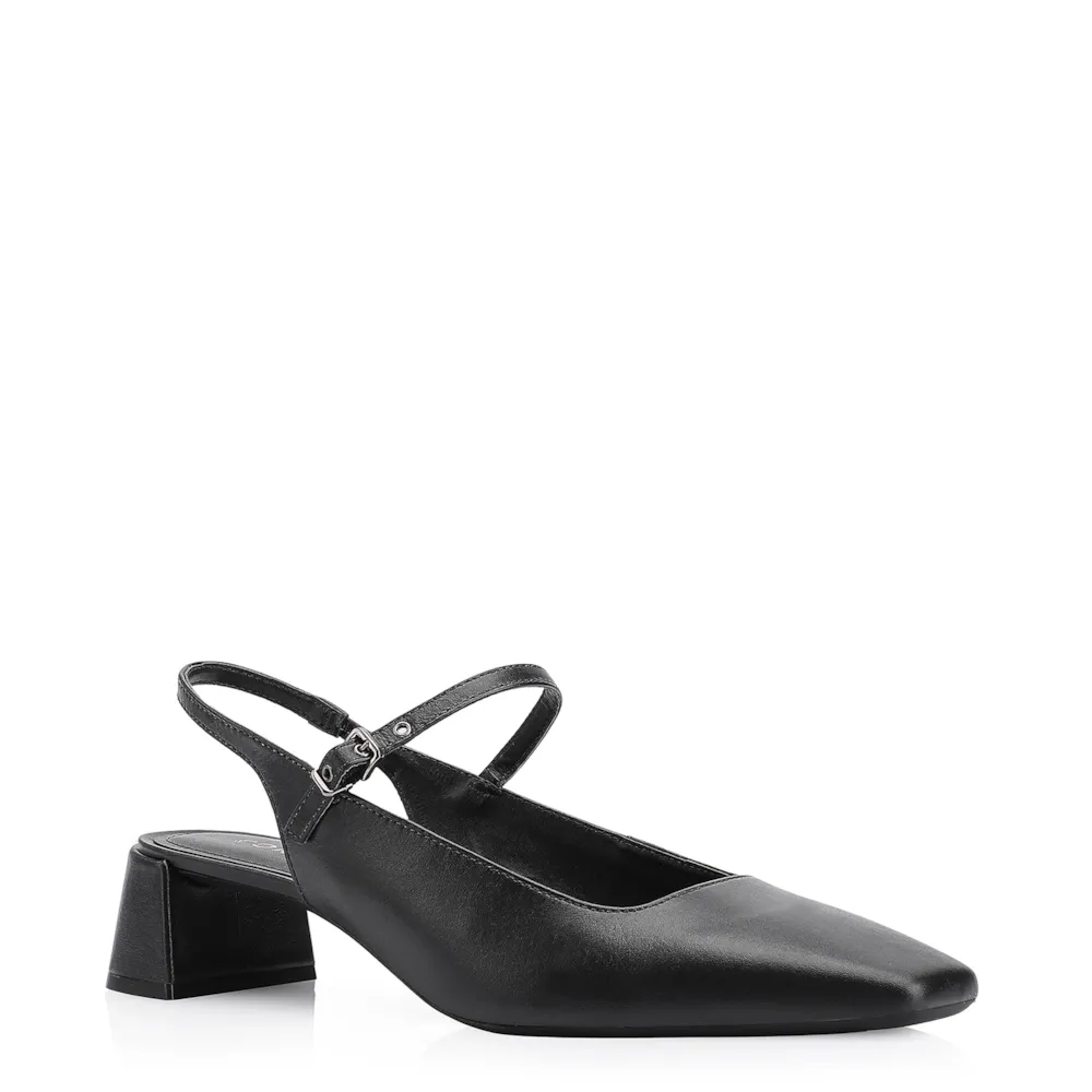 Scarpin Fivela Couro Preto