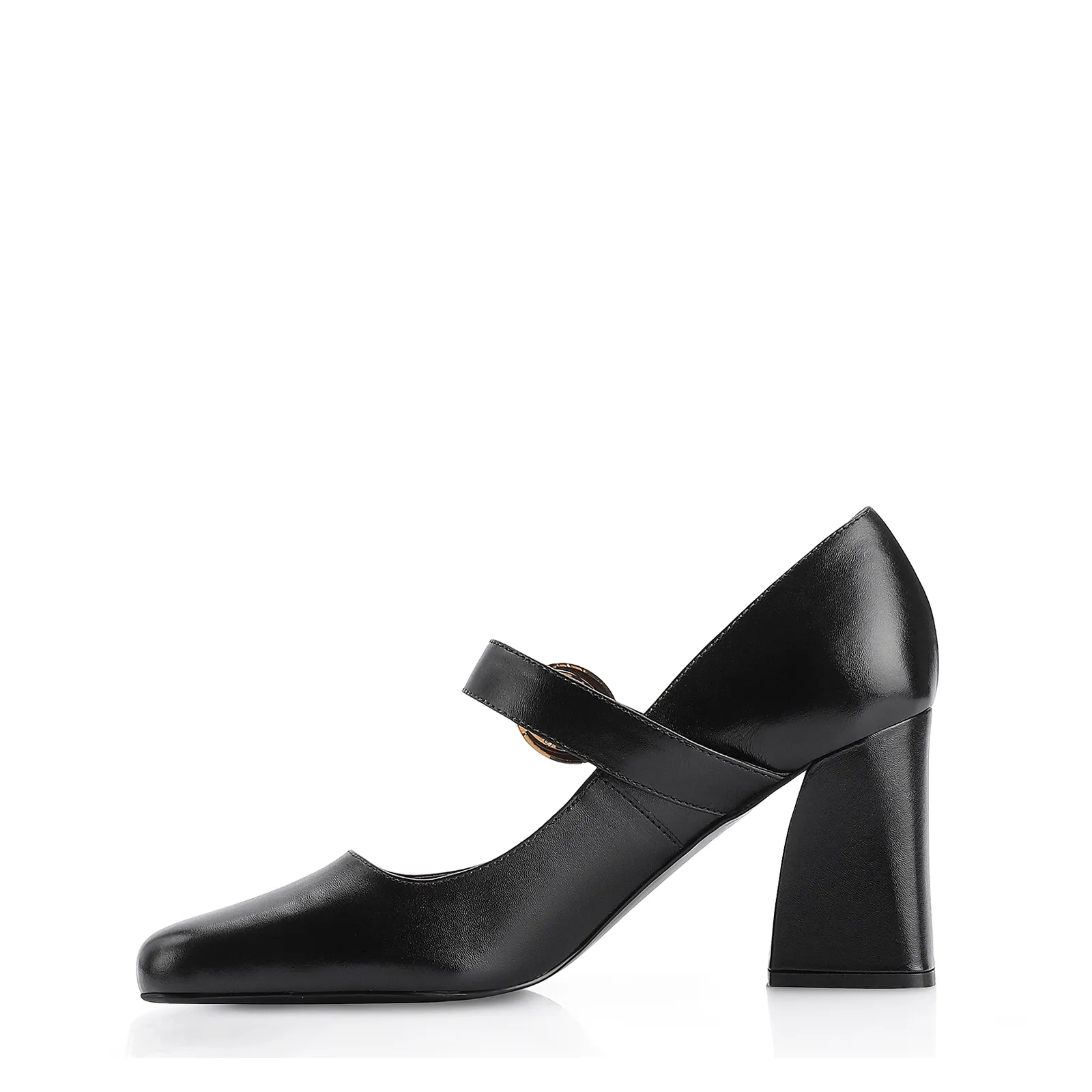 Scarpin Fivela Couro Preto