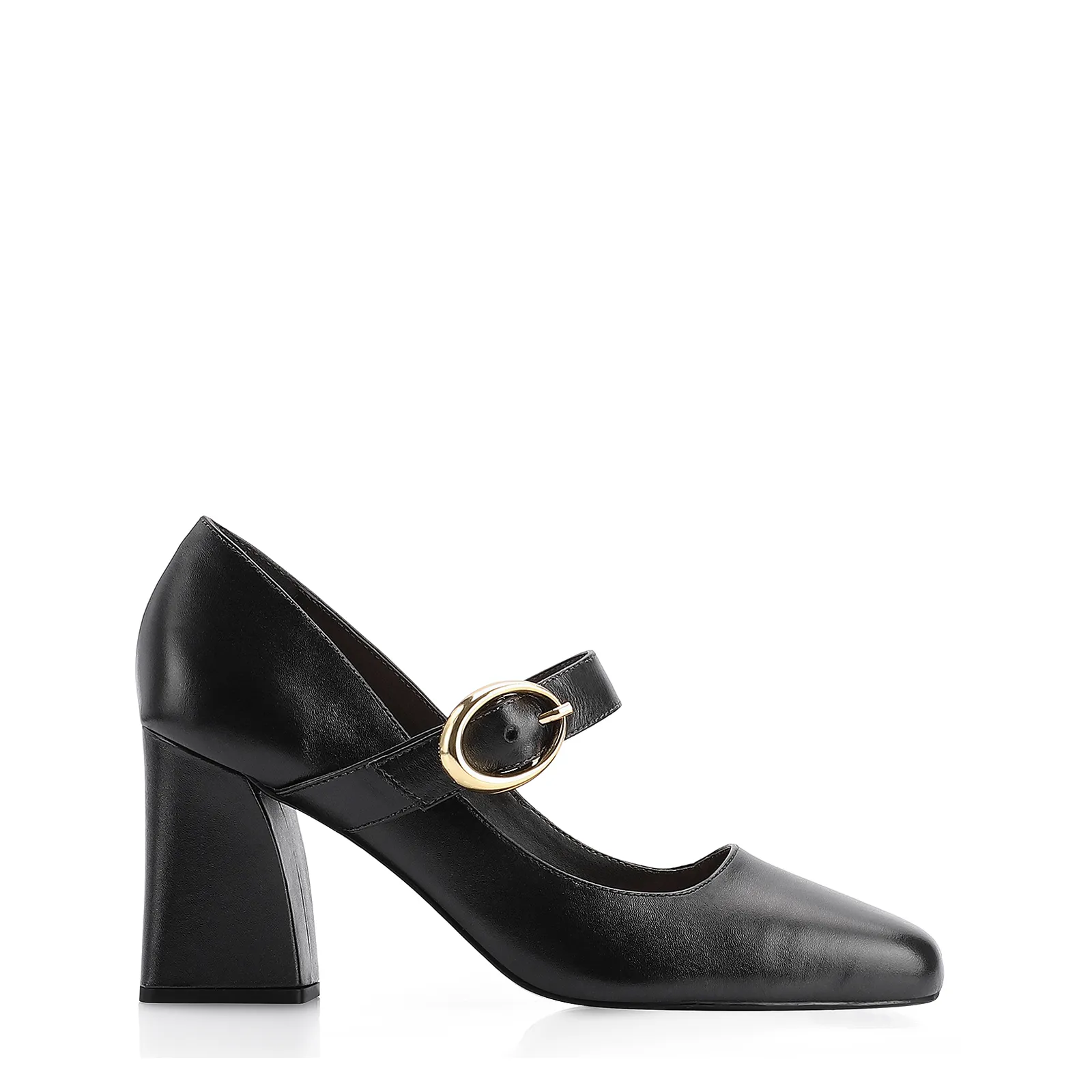 Scarpin Fivela Couro Preto