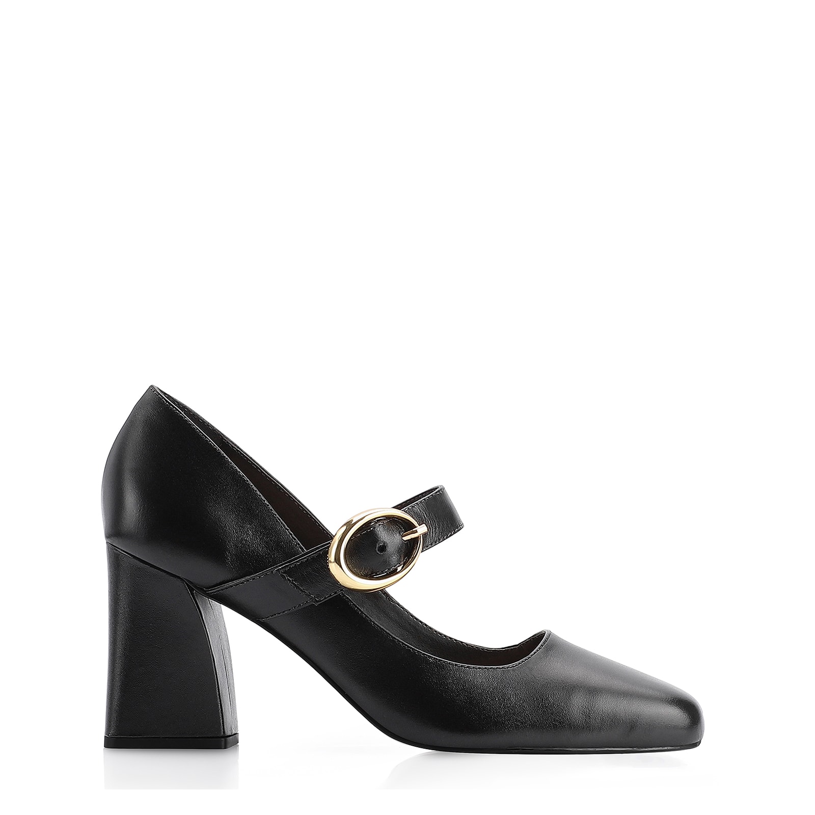 Scarpin Fivela Couro Preto