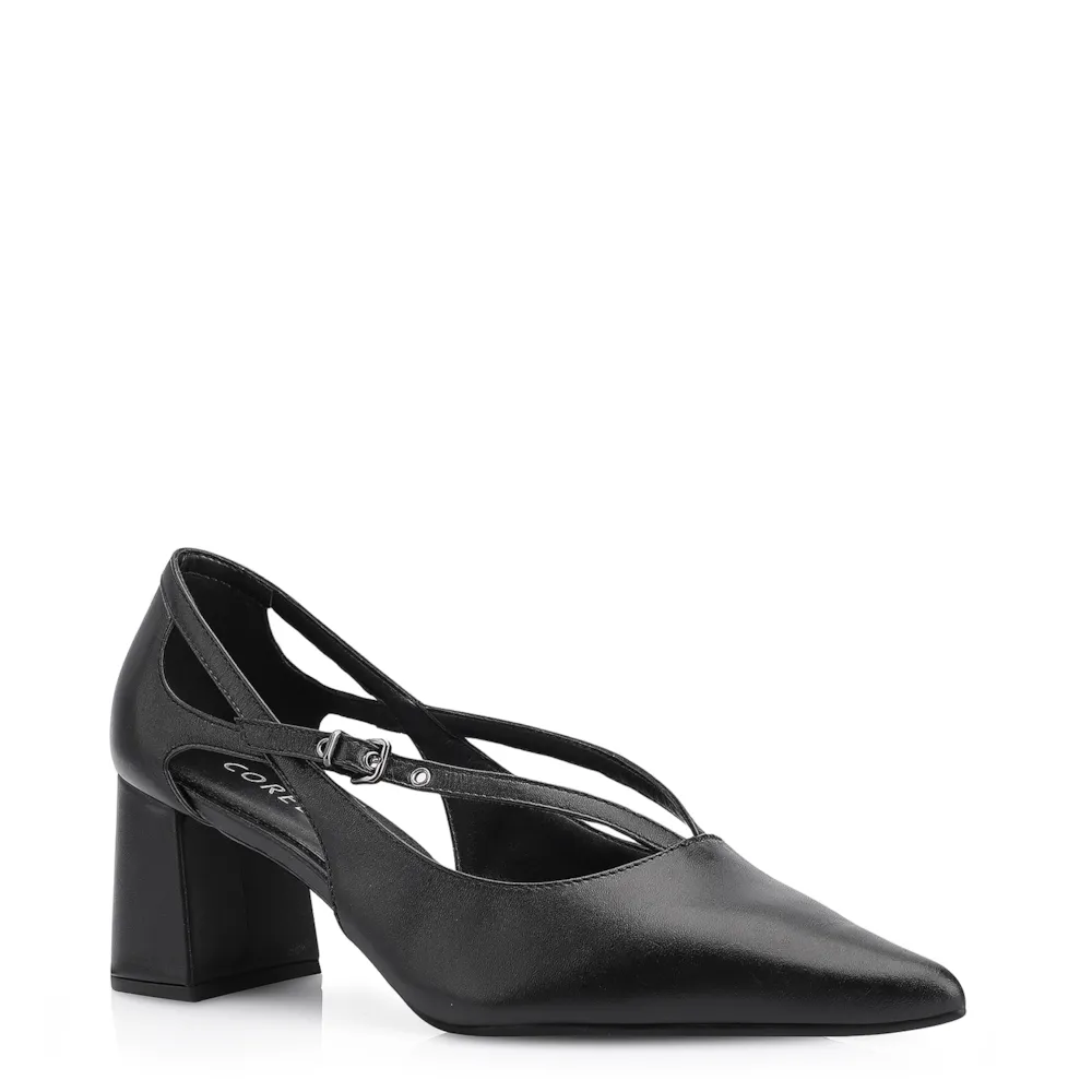 Scarpin Fivela Couro Preto