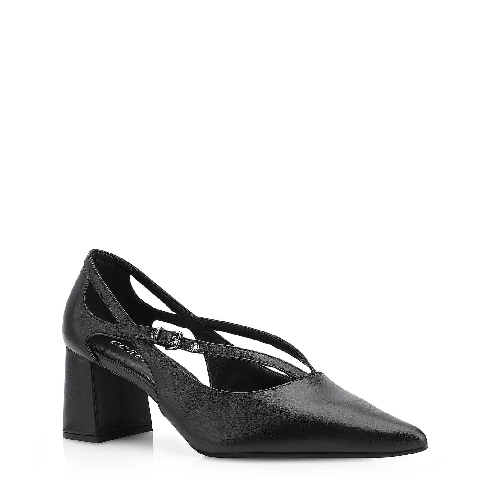 Scarpin Fivela Couro Preto