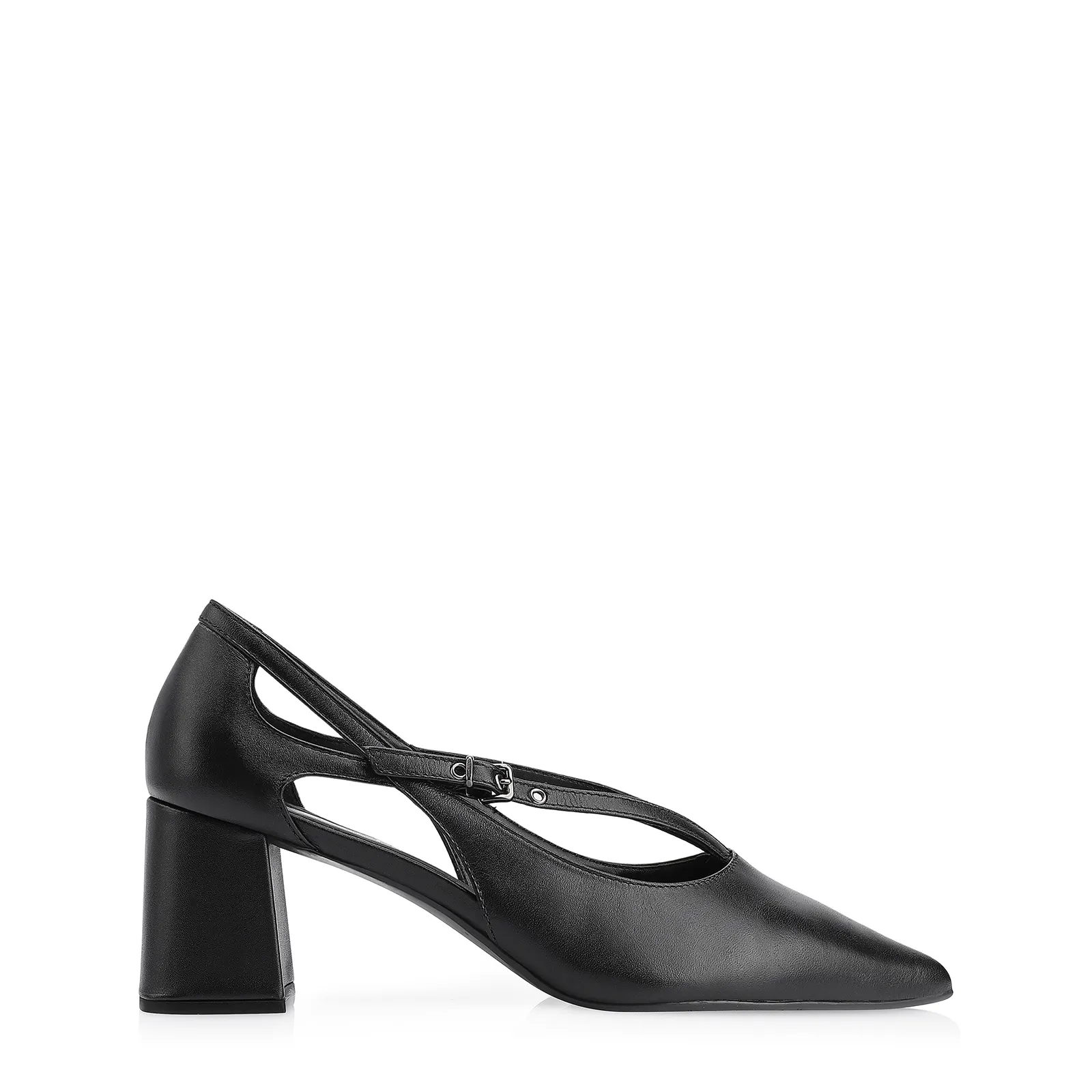 Scarpin Fivela Couro Preto