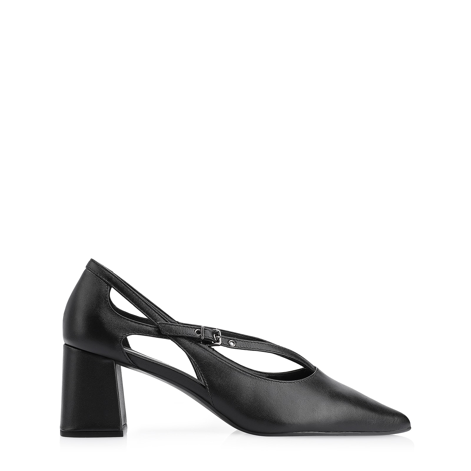 Scarpin Fivela Couro Preto