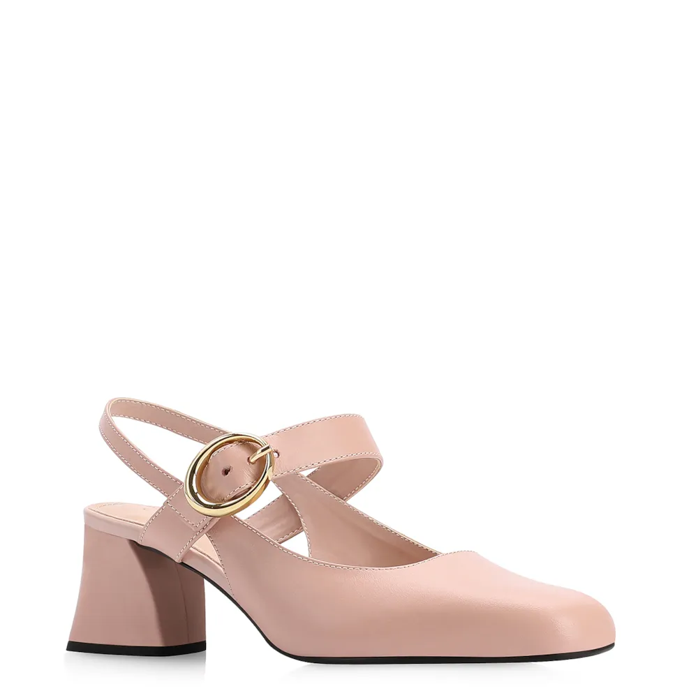 Scarpin Fivela Couro Rosa