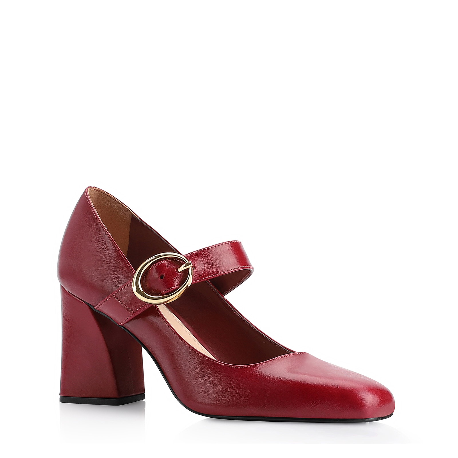 Scarpin Fivela Couro Vermelho Cereja