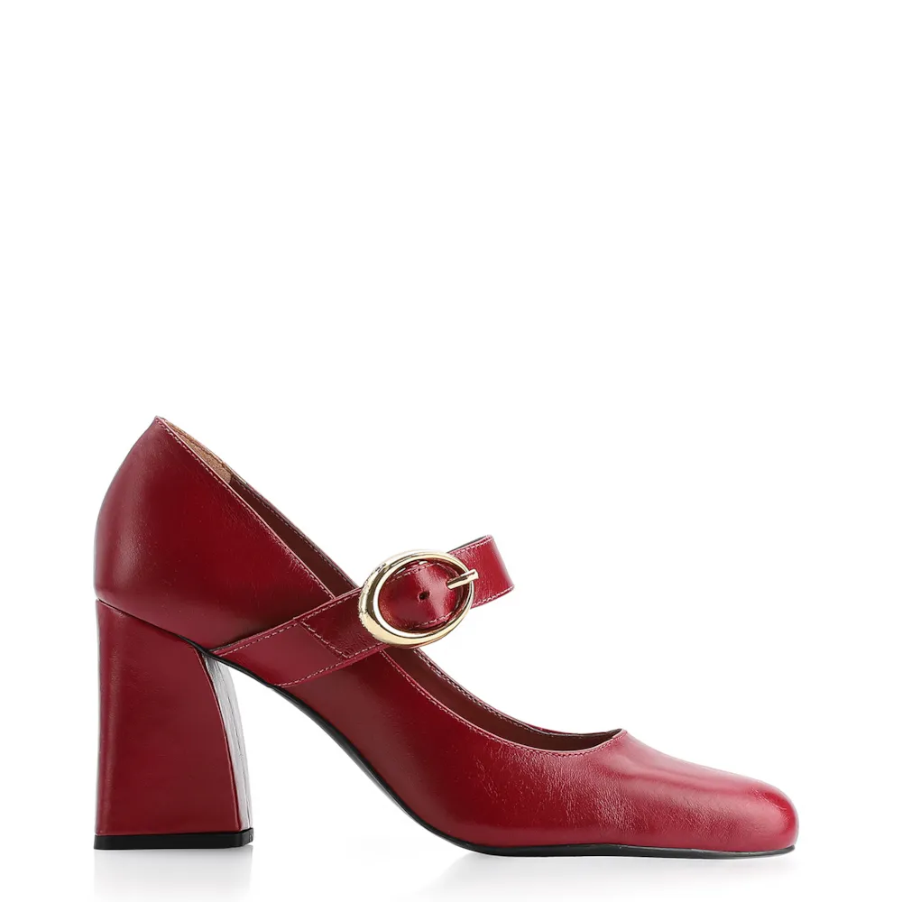 Scarpin Fivela Couro Vermelho Cereja - imagem 2