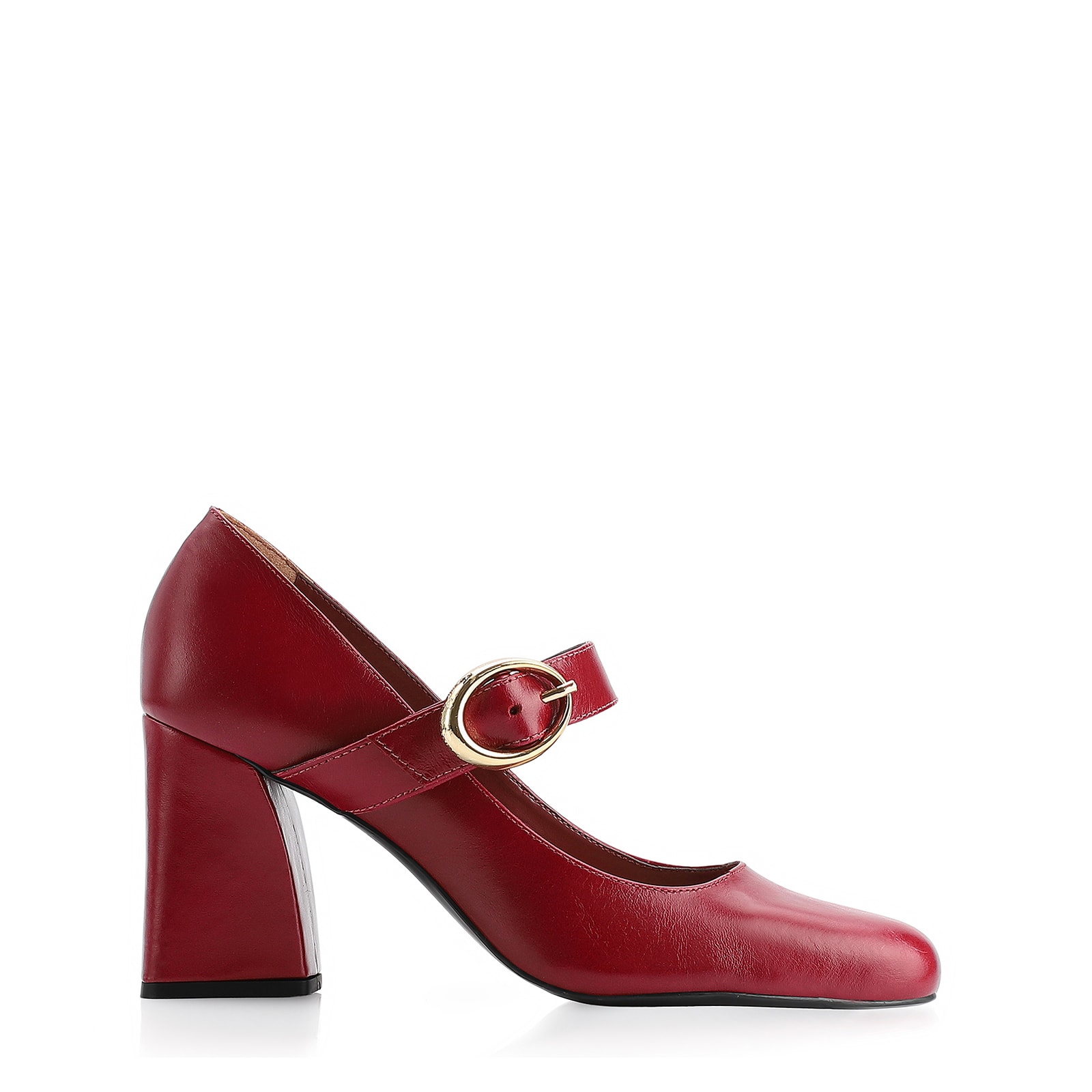 Scarpin Fivela Couro Vermelho Cereja