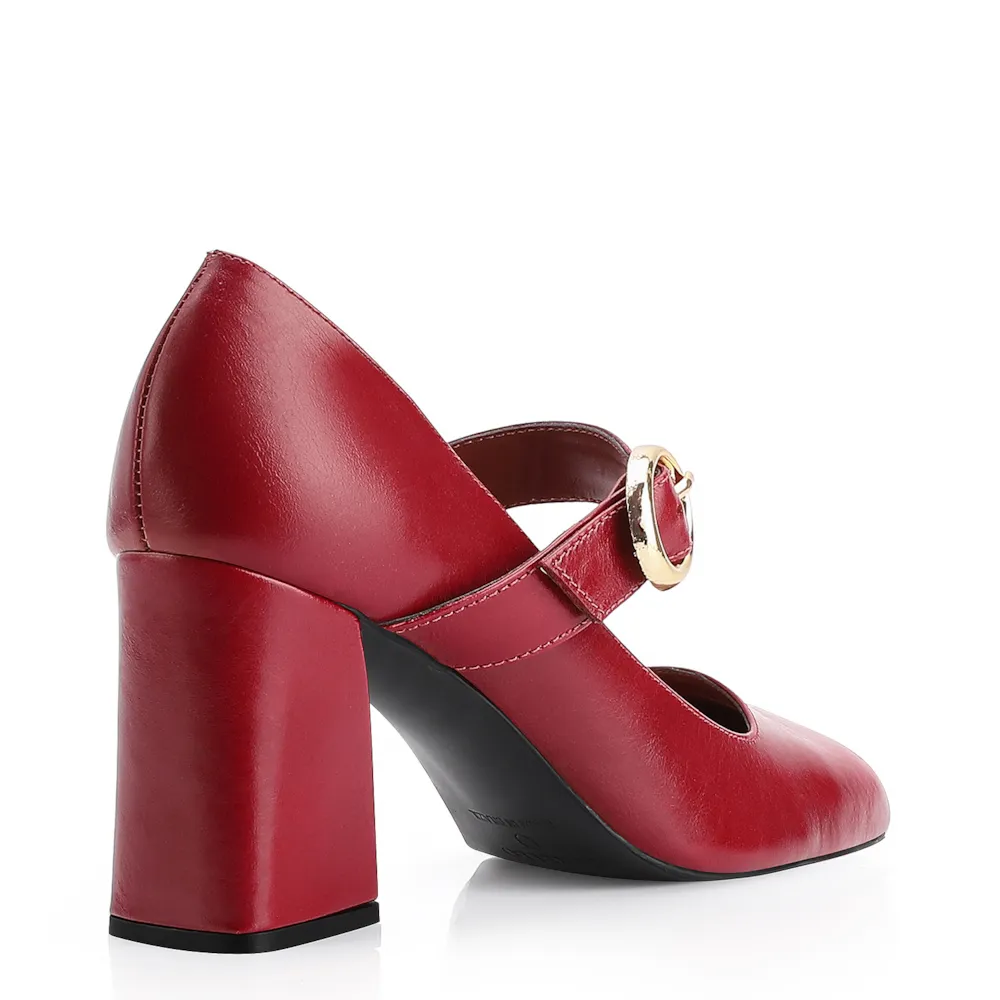 Scarpin Fivela Couro Vermelho Cereja - imagem 3