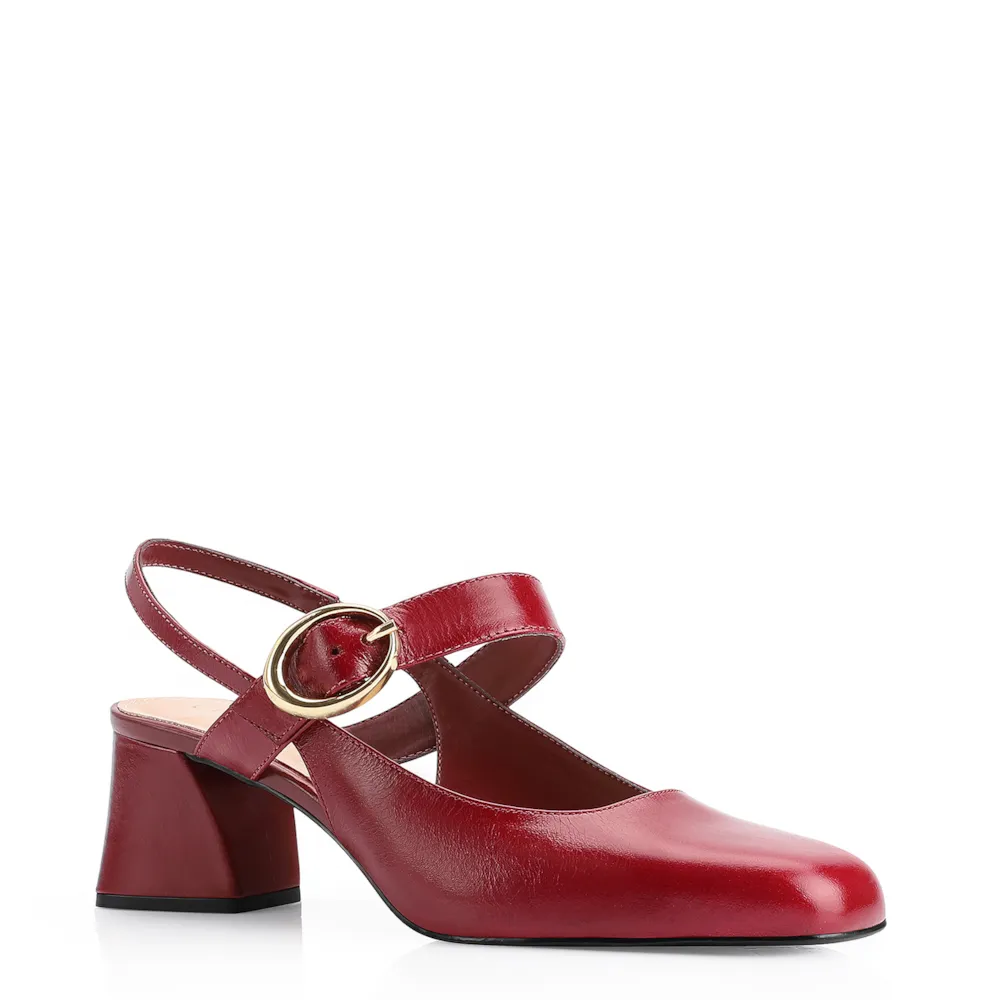 Scarpin Fivela Couro Vermelho Cereja