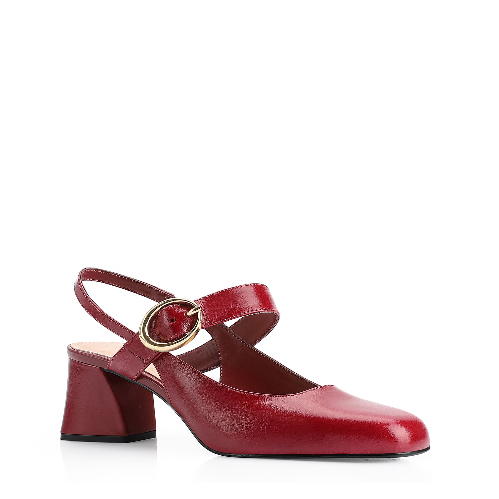 Scarpin Fivela Couro Vermelho Cereja