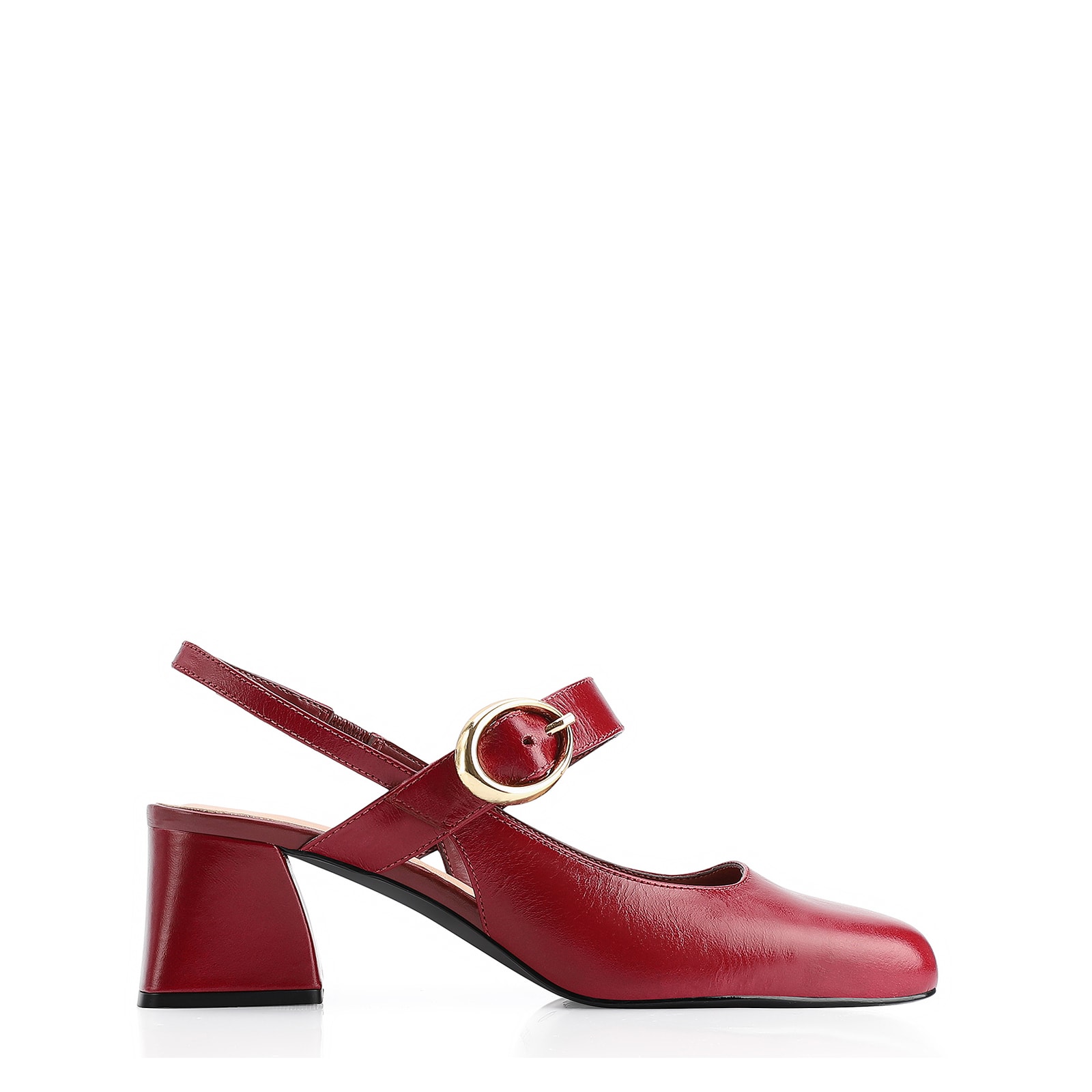 Scarpin Fivela Couro Vermelho Cereja