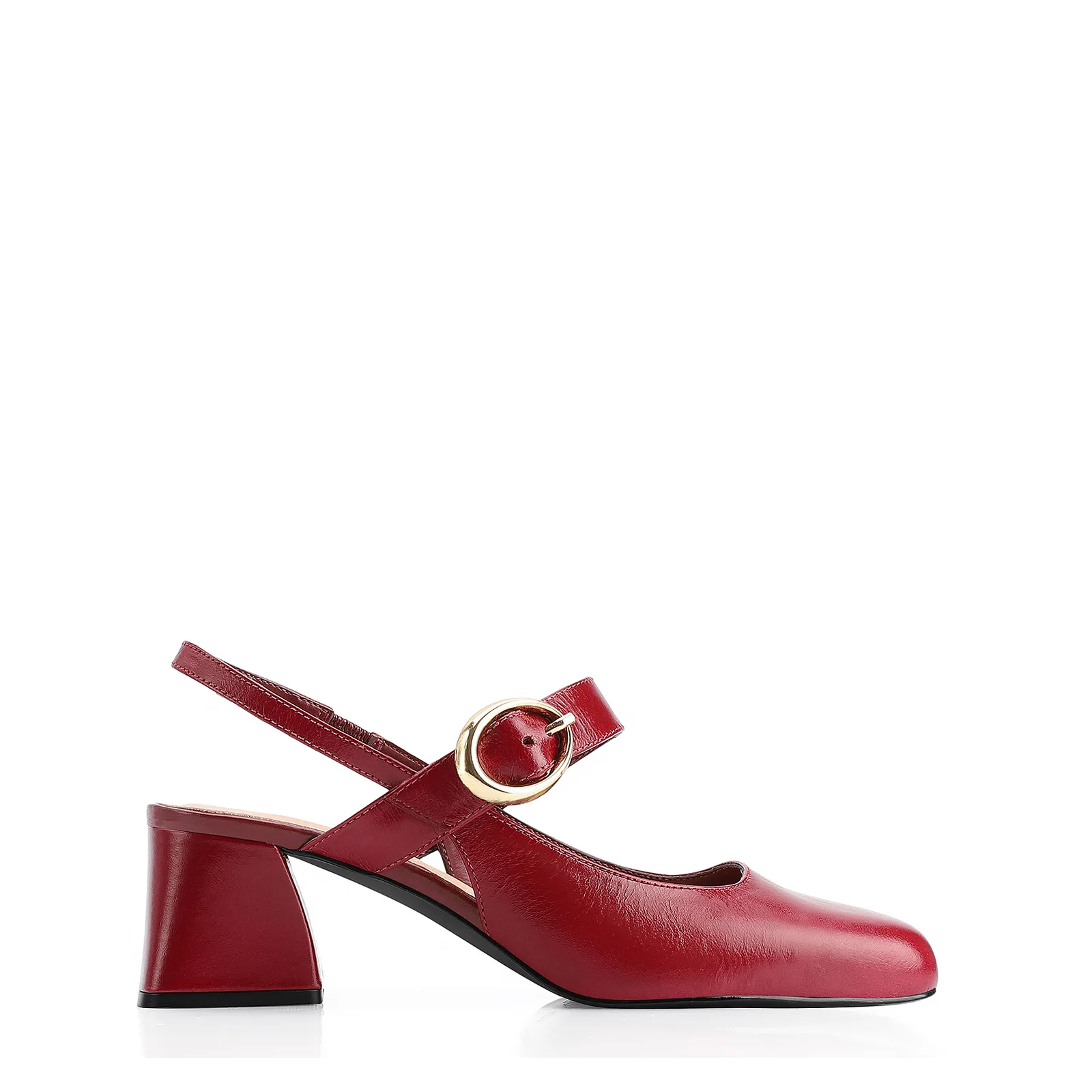Scarpin Fivela Couro Vermelho Cereja