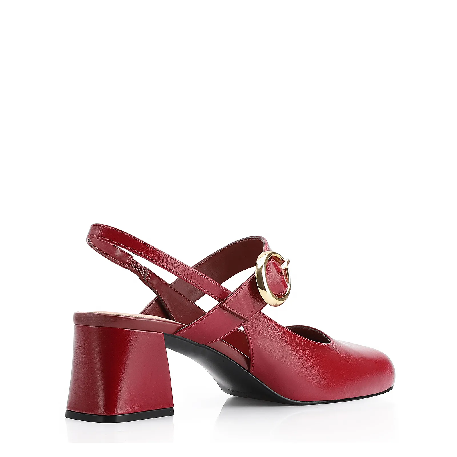 Scarpin Fivela Couro Vermelho Cereja