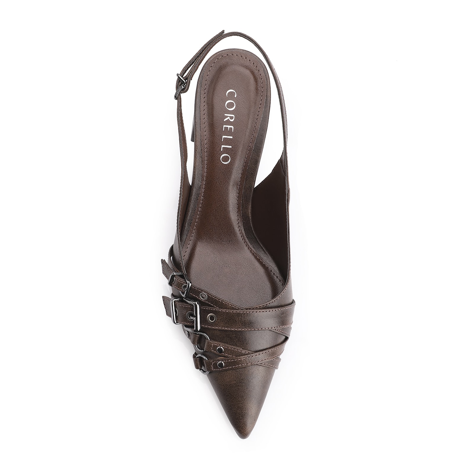 Scarpin Fivelas Couro Estonado Marrom