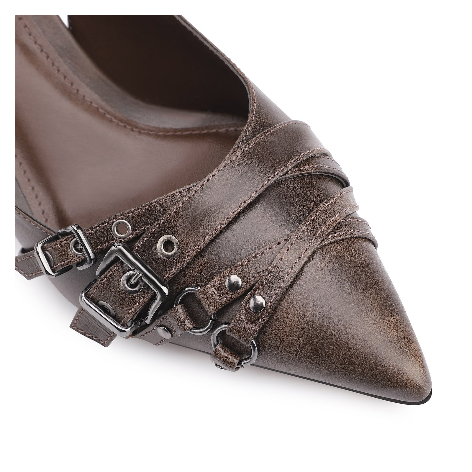 Scarpin Fivelas Couro Estonado Marrom