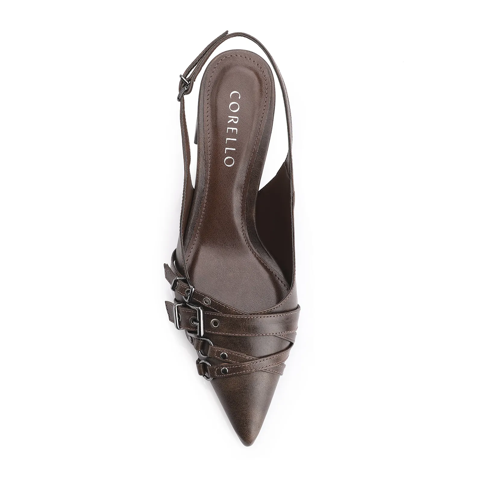 Scarpin Fivelas Couro Estonado Marrom