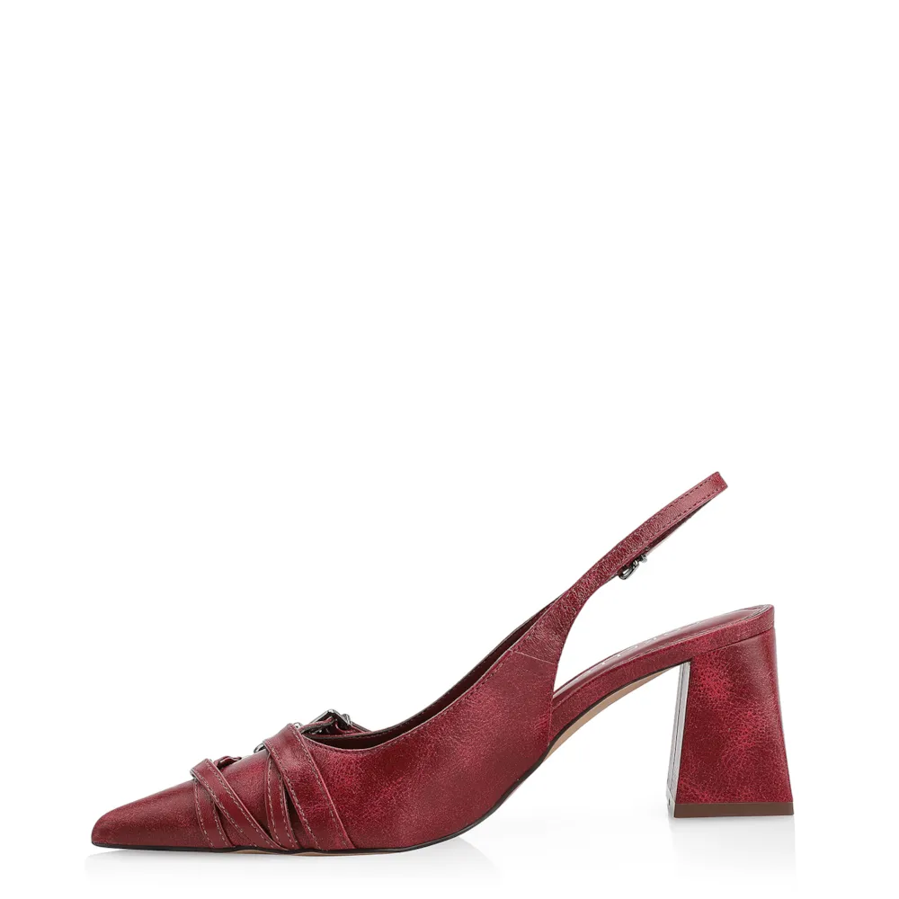 Scarpin Fivelas Couro Estonado Vermelho - imagem 4