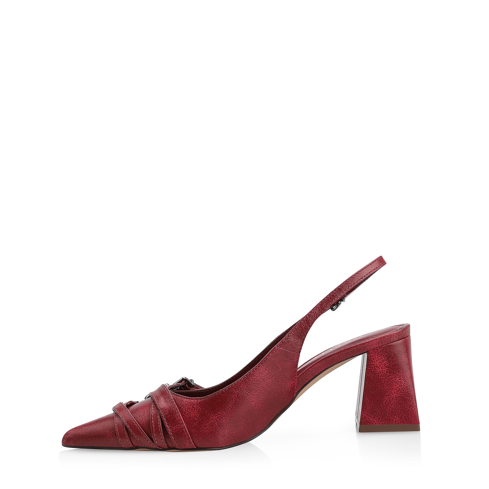 Scarpin Fivelas Couro Estonado Vermelho