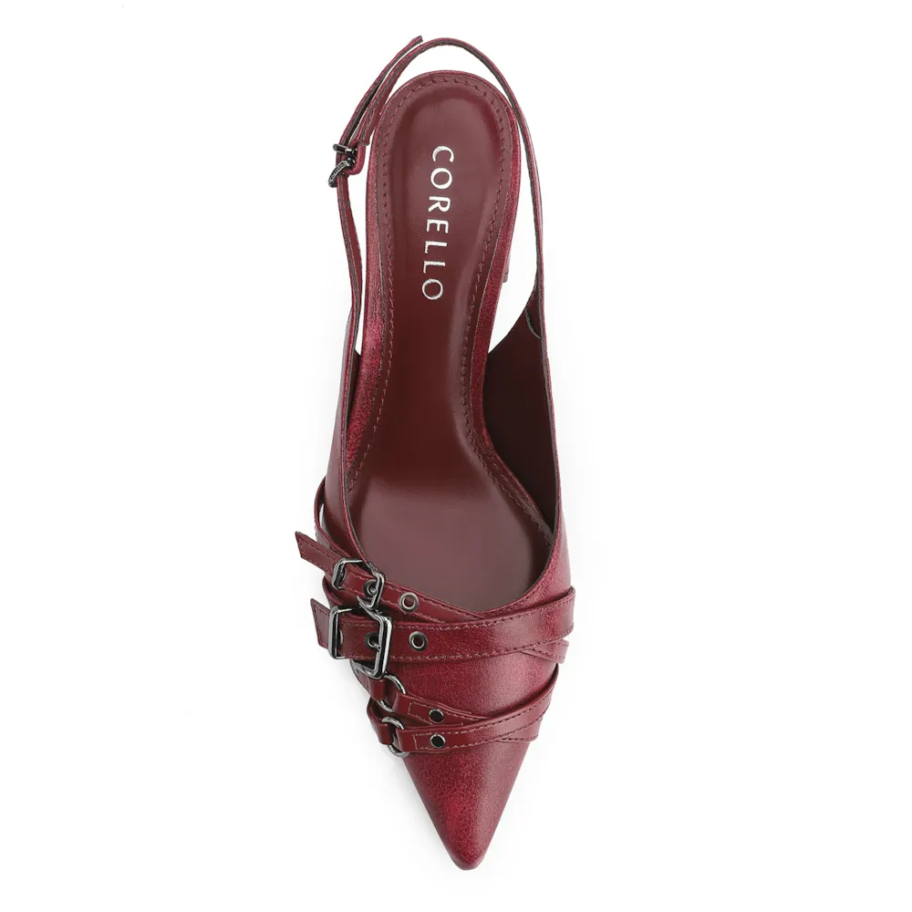 Scarpin Fivelas Couro Estonado Vermelho - imagem 5