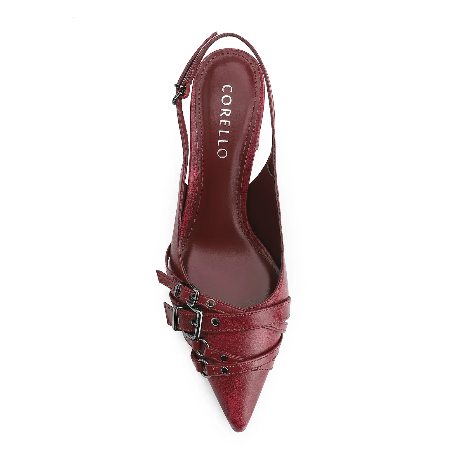 Scarpin Fivelas Couro Estonado Vermelho