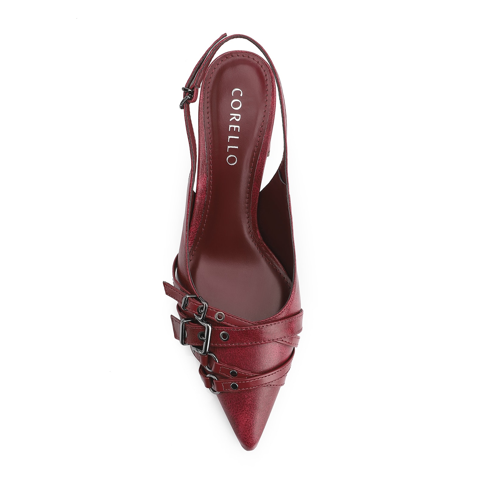 Scarpin Fivelas Couro Estonado Vermelho
