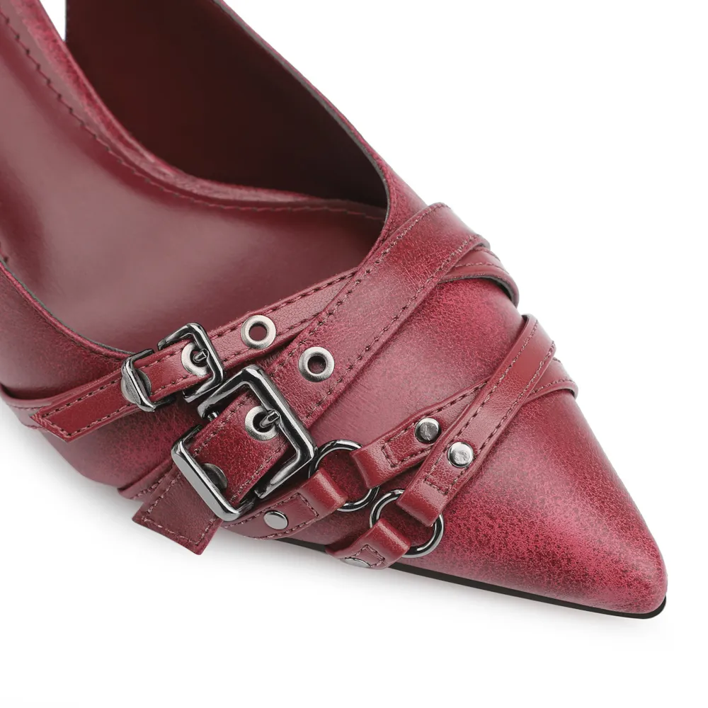 Scarpin Fivelas Couro Estonado Vermelho - imagem 6
