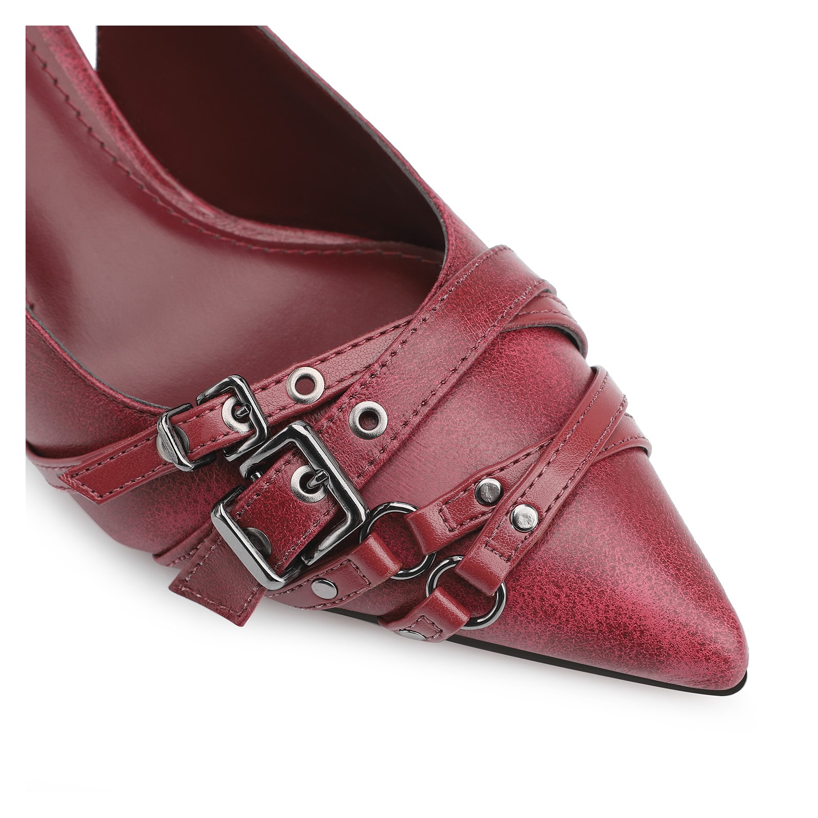 Scarpin Fivelas Couro Estonado Vermelho
