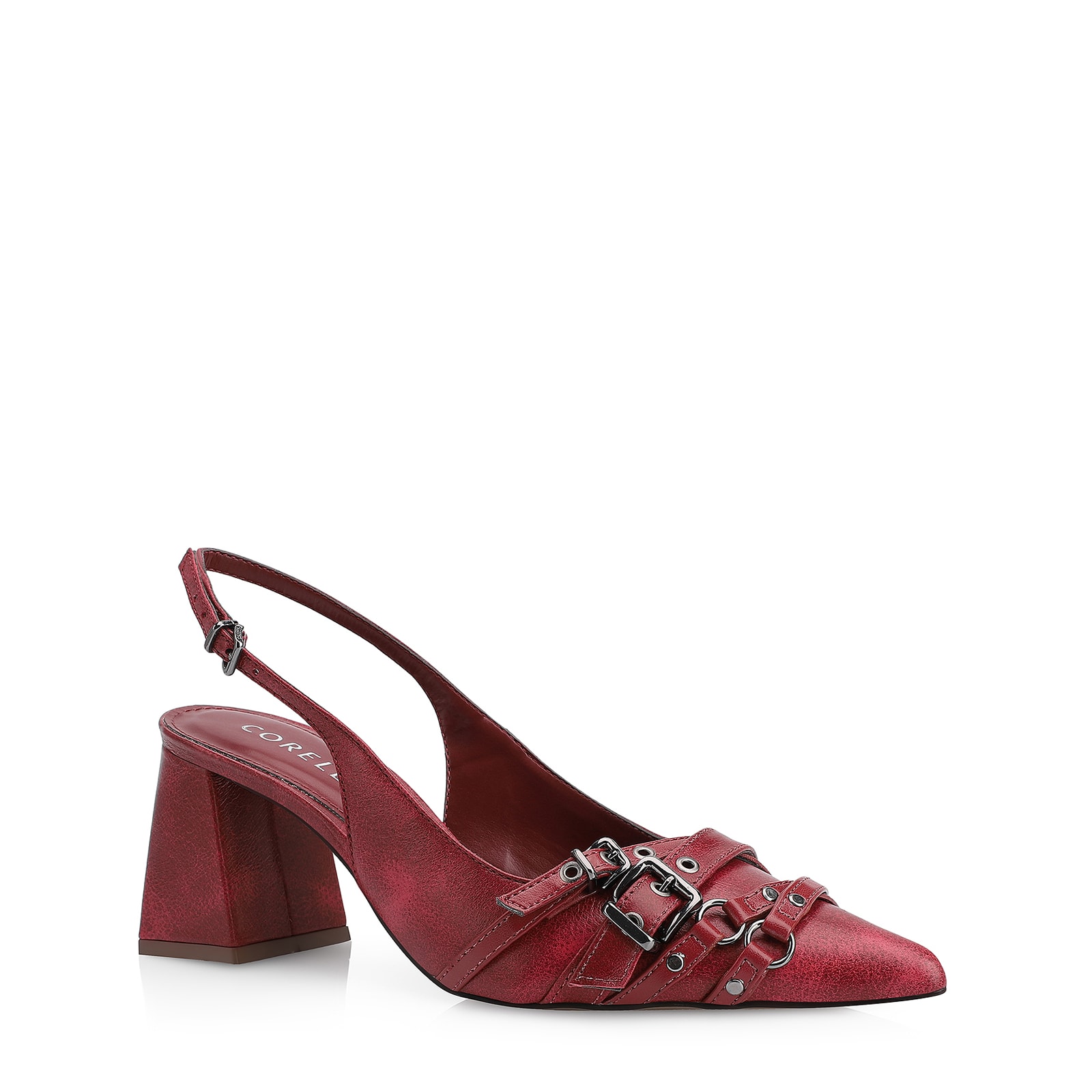 Scarpin Fivelas Couro Estonado Vermelho