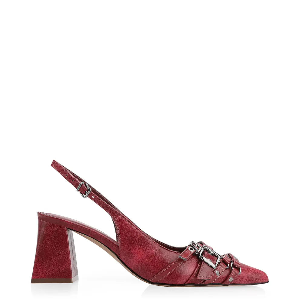 Scarpin Fivelas Couro Estonado Vermelho - imagem 2